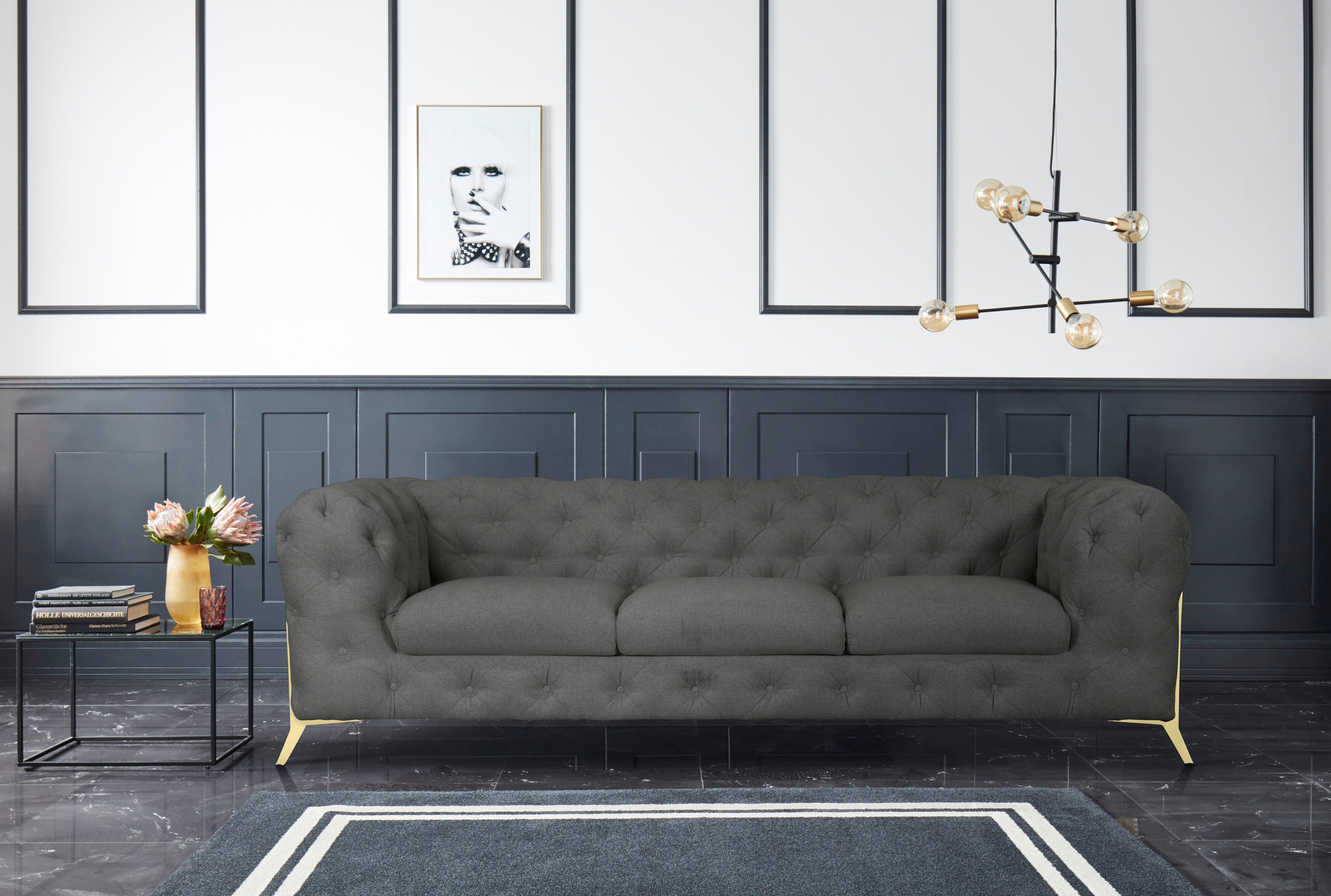 Leonique Chesterfield-bank Amaury luxueuze capitonnage, moderne chesterfield look, kleur van de poten ter keuze