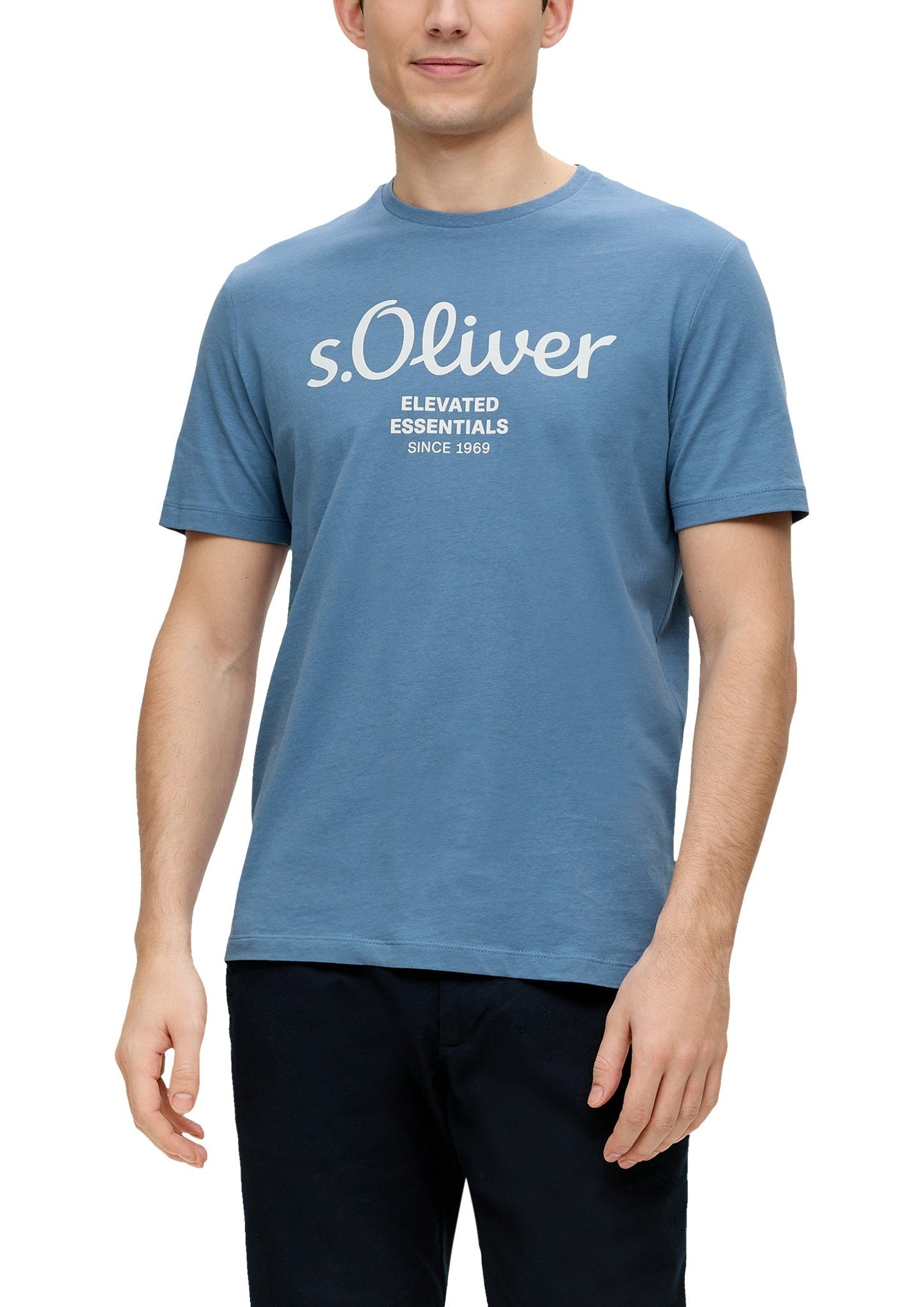 S.Oliver regular fit T-shirt met printopdruk lichtblauw