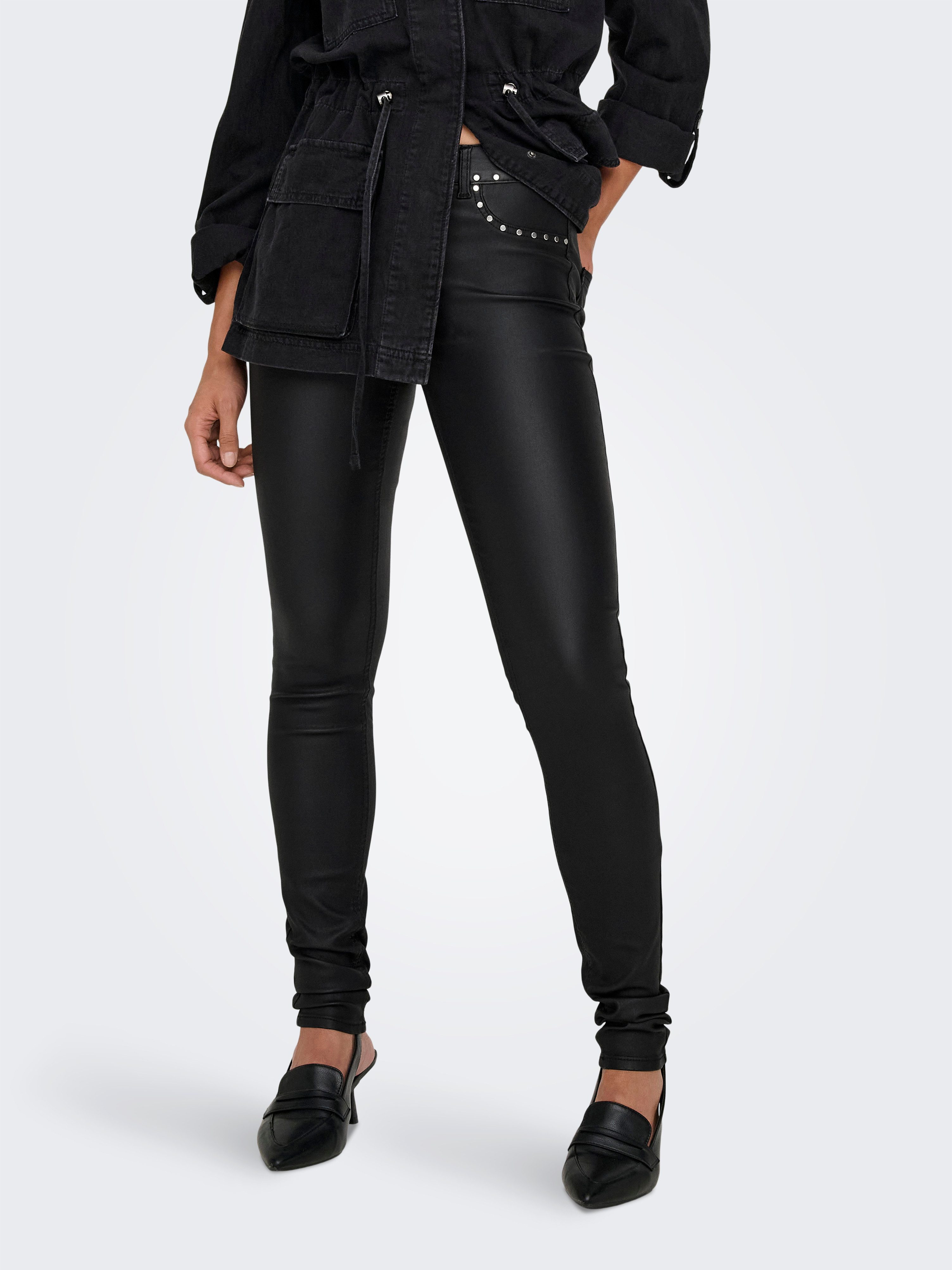 Only Imitatieleren broek ONLBLUSH-ROCK LIFE MW STUD COATED SK PNT