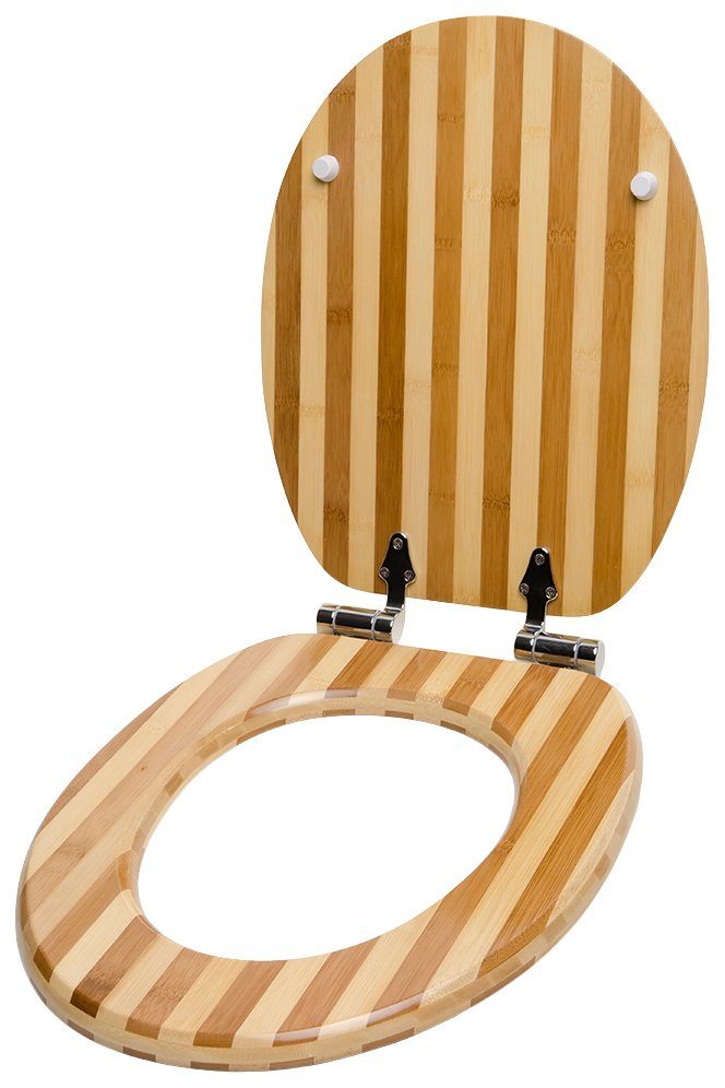 Sanilo Toiletzitting Bamboe gestreept met soft-closemechanisme