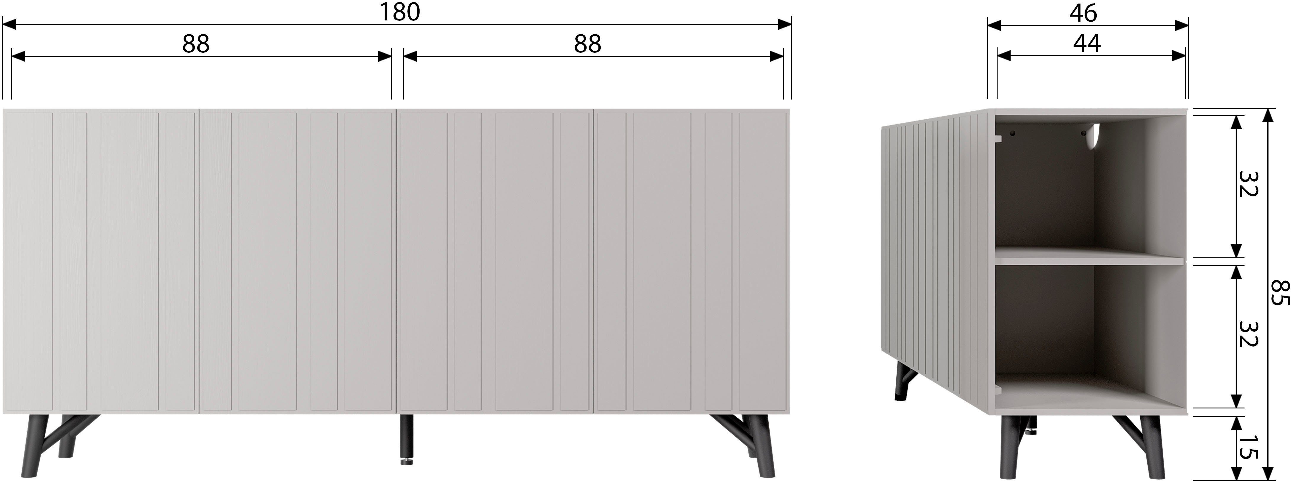 WOOOD Dressoir MILLER Commode met duidelijke lijnen, breedte 181 cm