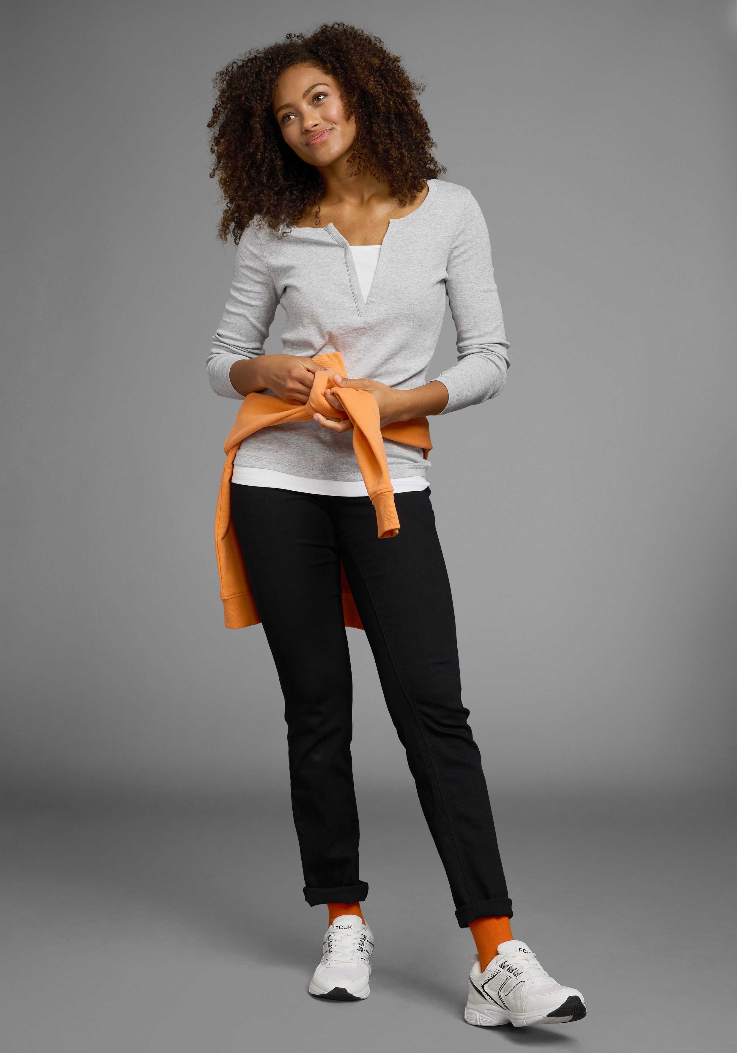Flashlights 2-in-1-shirt met lange mouwen figuurvolgende pasvorm, ronde hals, elastisch materiaal
