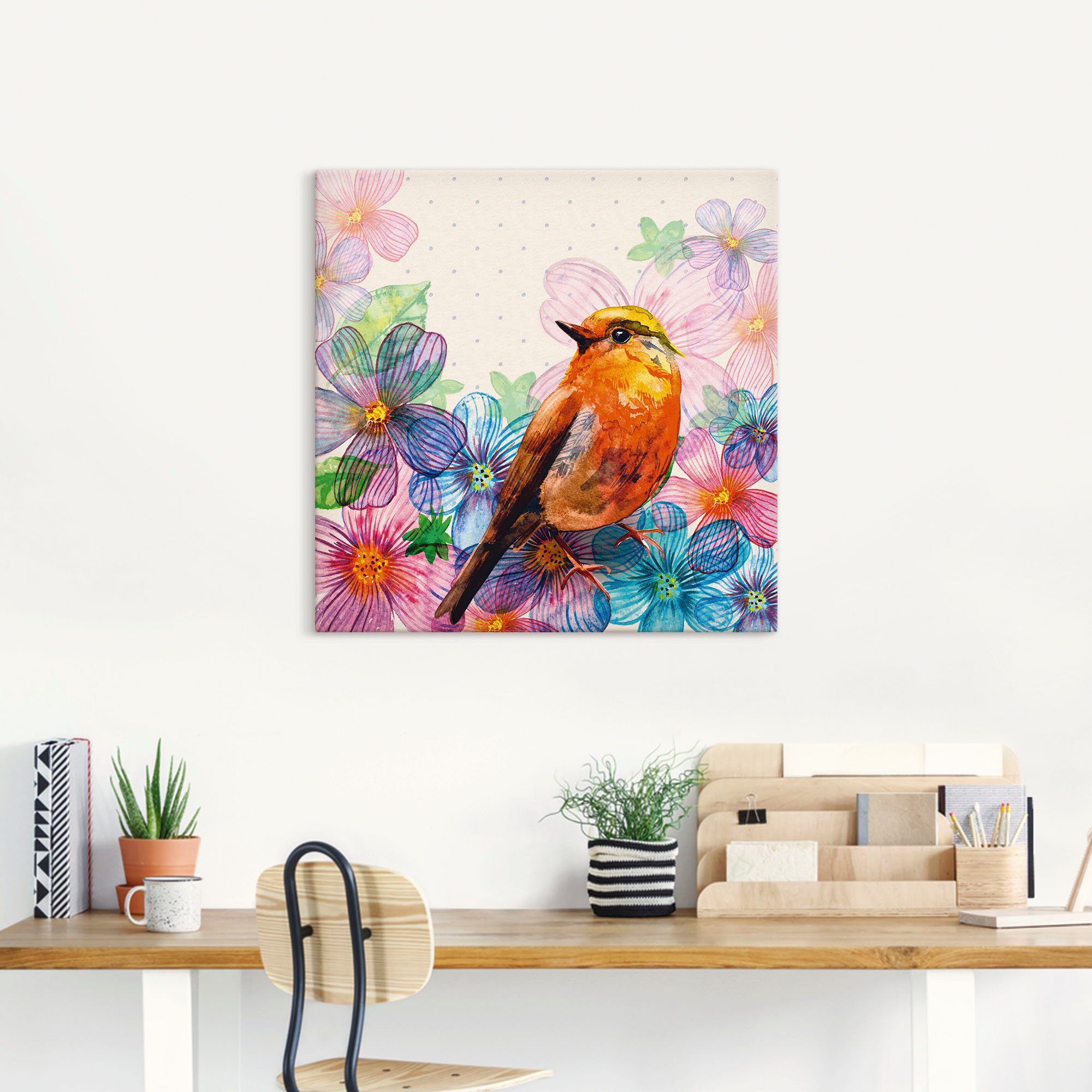 Artland Artprint op linnen Gebloemde kaart in retrodesign