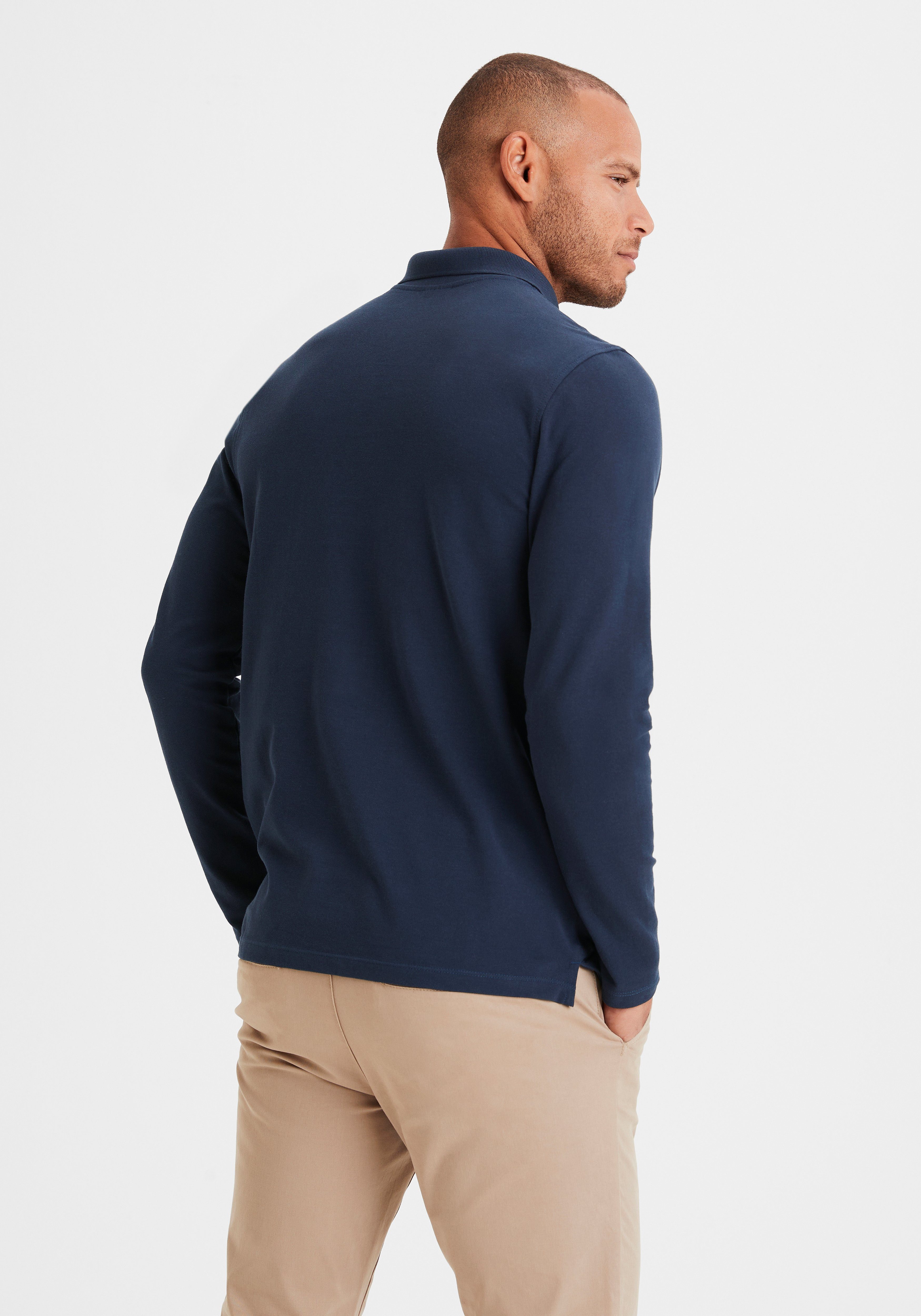 Beachtime Poloshirt met lange mouwen Shirt met polokraag en knoopsluiting van katoen-piqué