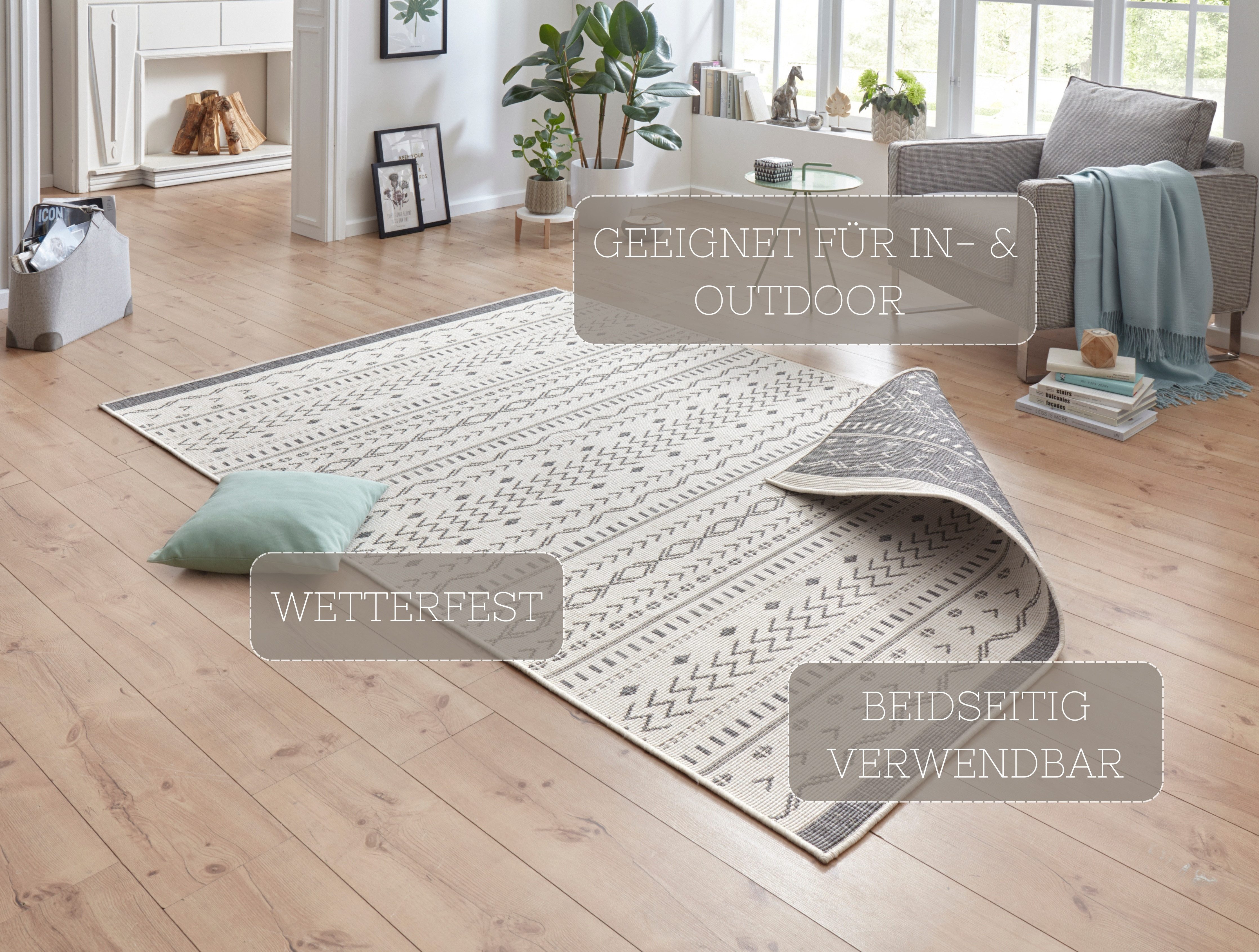 NORTHRUGS Vloerkleed Kuba omkeerbaar tapijt Binnen- en buitengebruik, weerbestendig, balkon, loper, woonkamer, waterbestendig