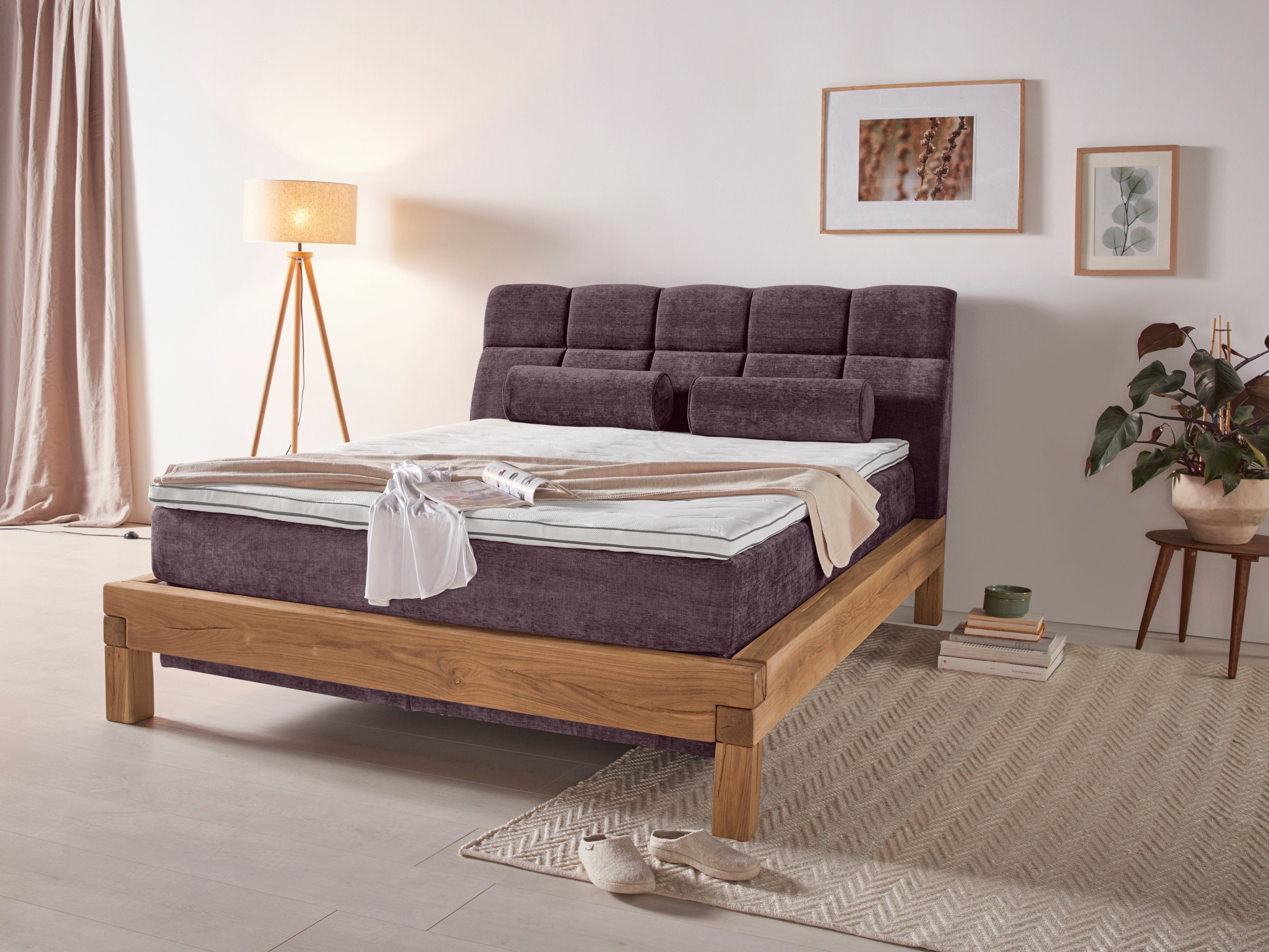 Home affaire Boxspring Villads Ligoppervlak: 160x200 cm van balkeiken, inside-boxspringonderbouw boxsprings paars