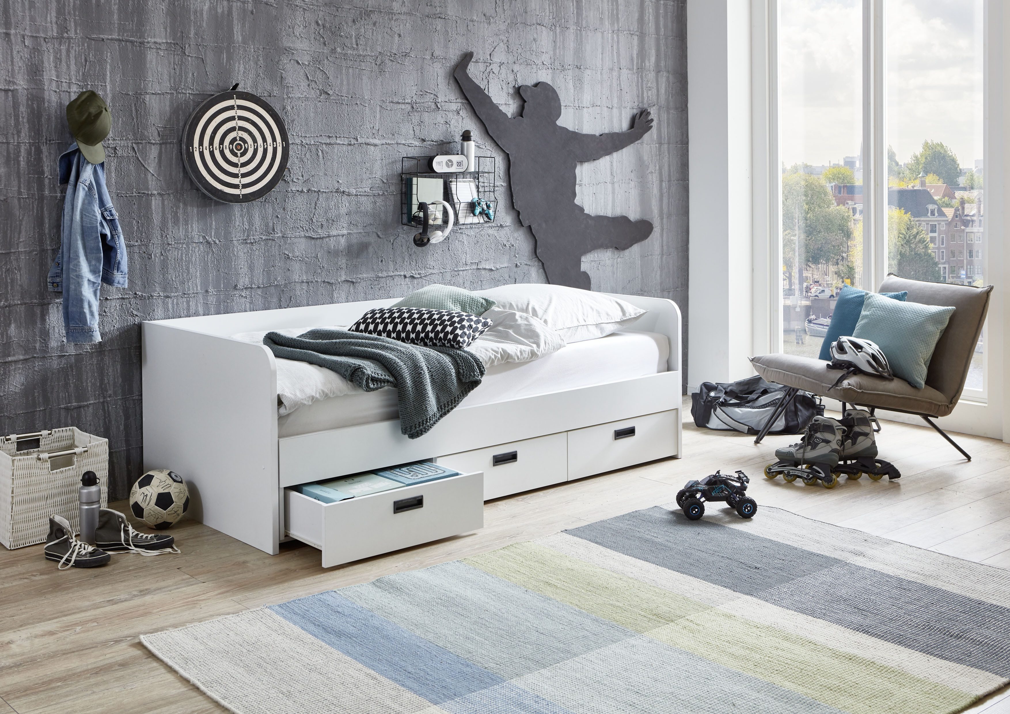 Relita 1-persoonsledikant uitrekbaar tot 180x200 cm, 3 lades, met lattenbodem, 2 kleuren