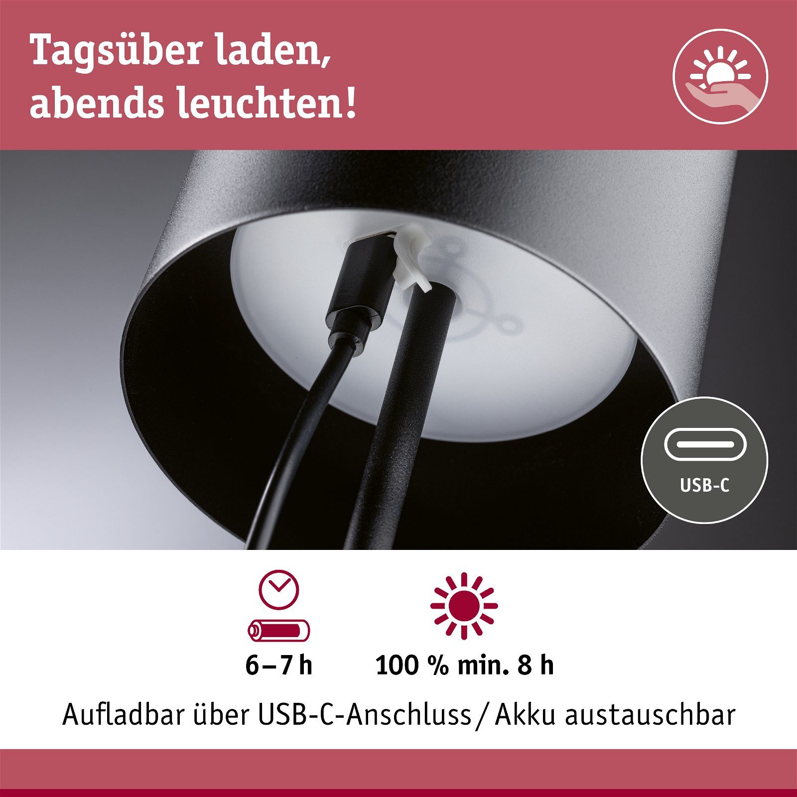 Paulmann Led-tafellamp voor buiten Mobiele Tuni IP44 2700K dimbaar 2,8W USBC (1 stuk)