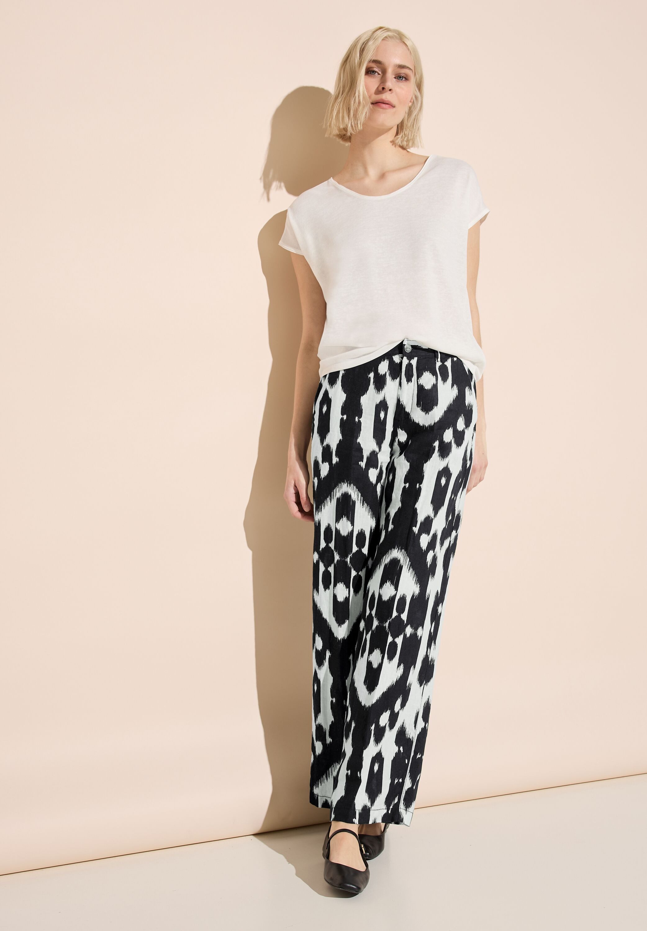 STREET ONE Linnen broek met print all-over