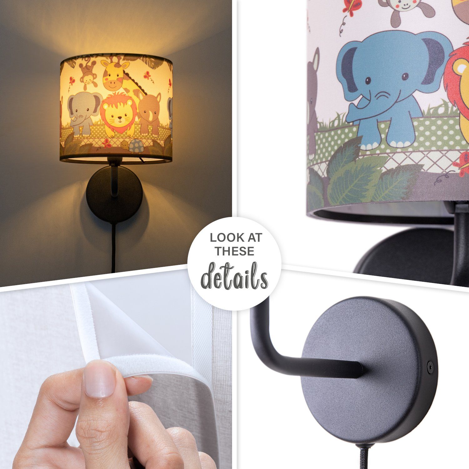 Paco Home Wandlamp Diamond 634 Kinderlamp binnen met âˆ…18cm zoo dieren kabellengte 3m E14