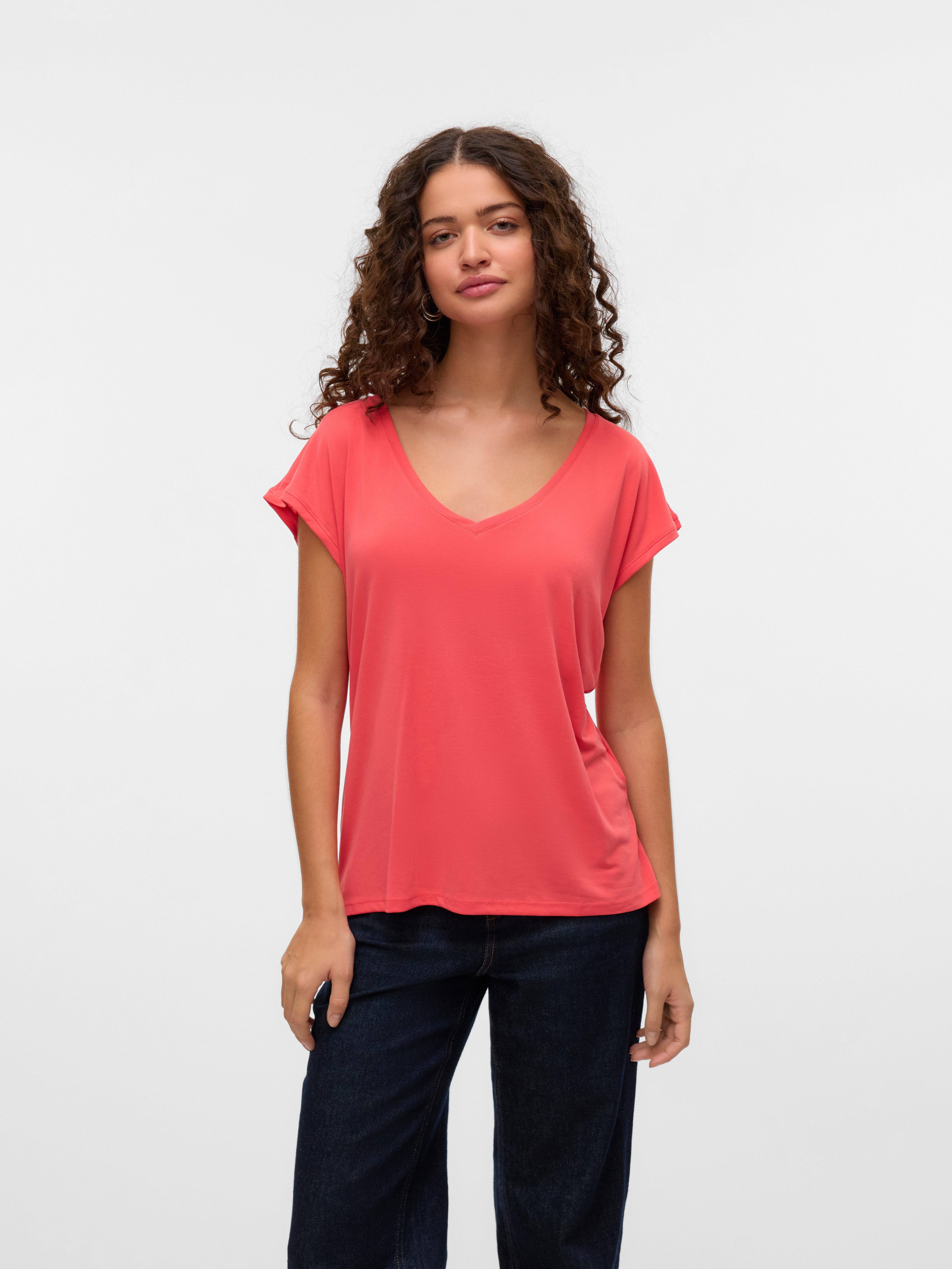 Vero Moda Shirt met V-hals VMFILLI SS V-NECK TEE GA NOOS in een materialenmix met tencel™ modal