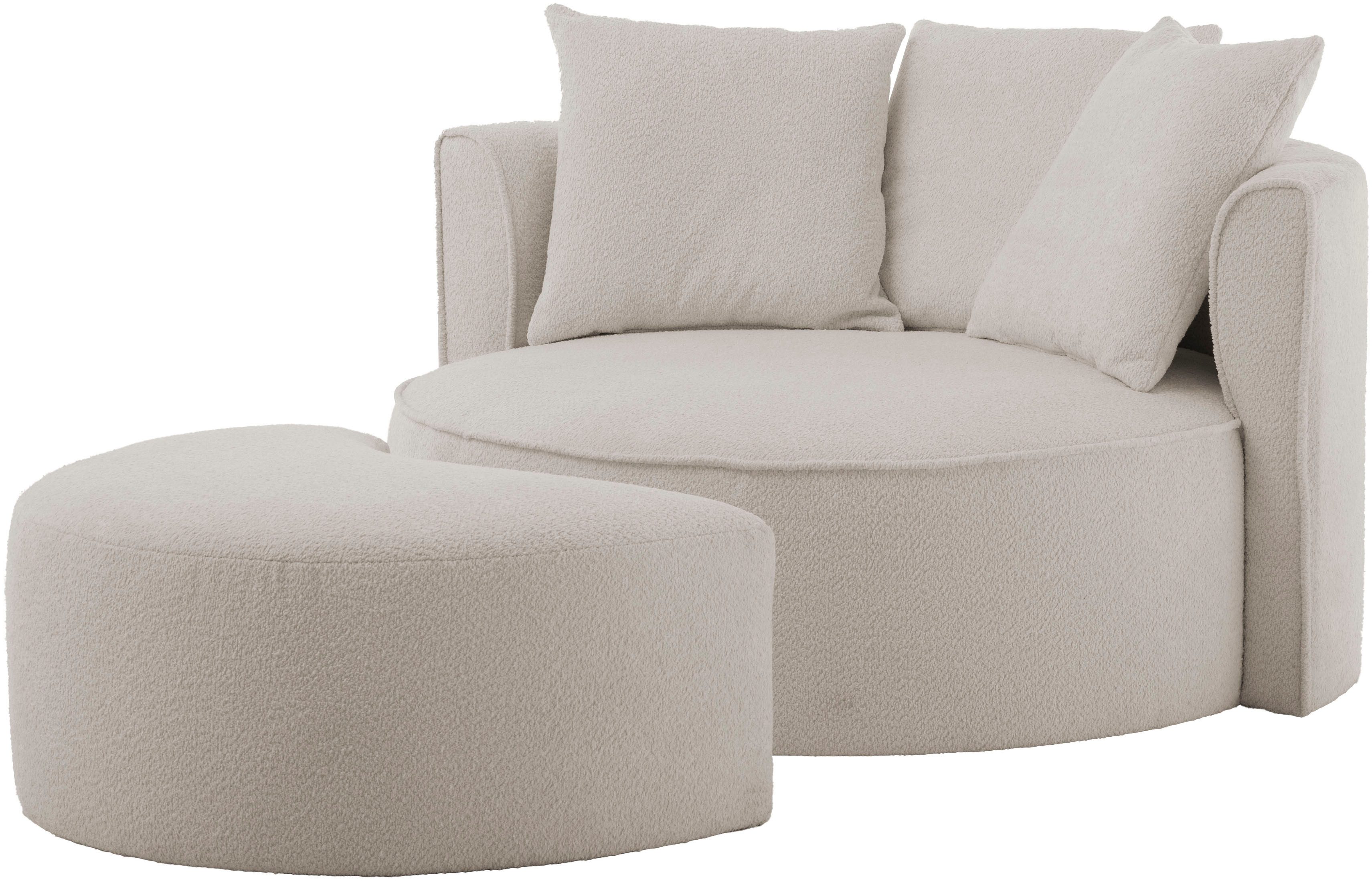 LeGer Home by Lena Gercke XXL-fauteuil Isalie, ronde stoel met voetensteun, leesstoel, loveseat, grote stoel (set)