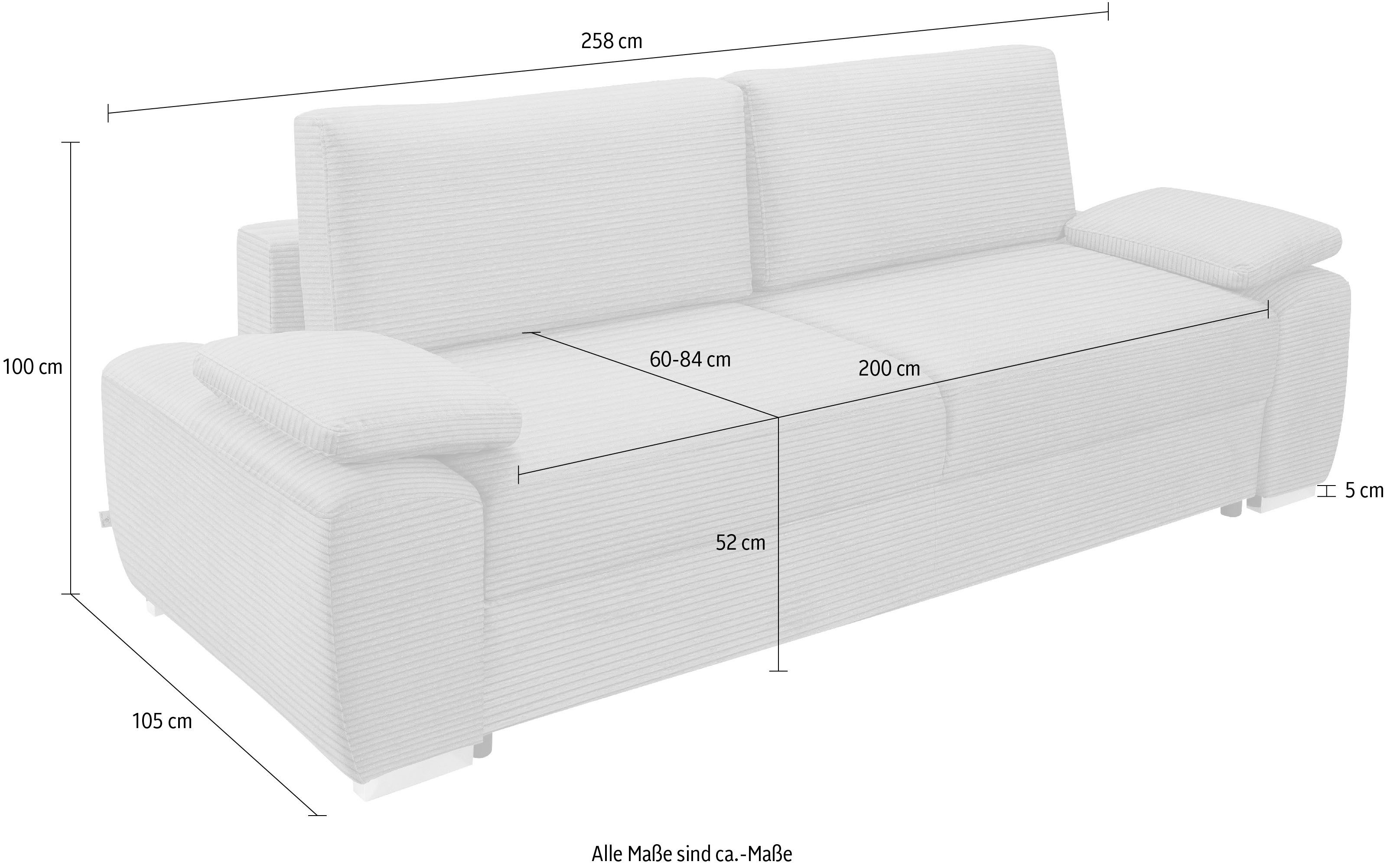 exxpo - sofa fashion 3-zitsbank SOLSBURY, comfortabel en gezellig, bank, slaapbank incl. pocketvering-bekleding, bedfunctie en opbergruimte, in cord
