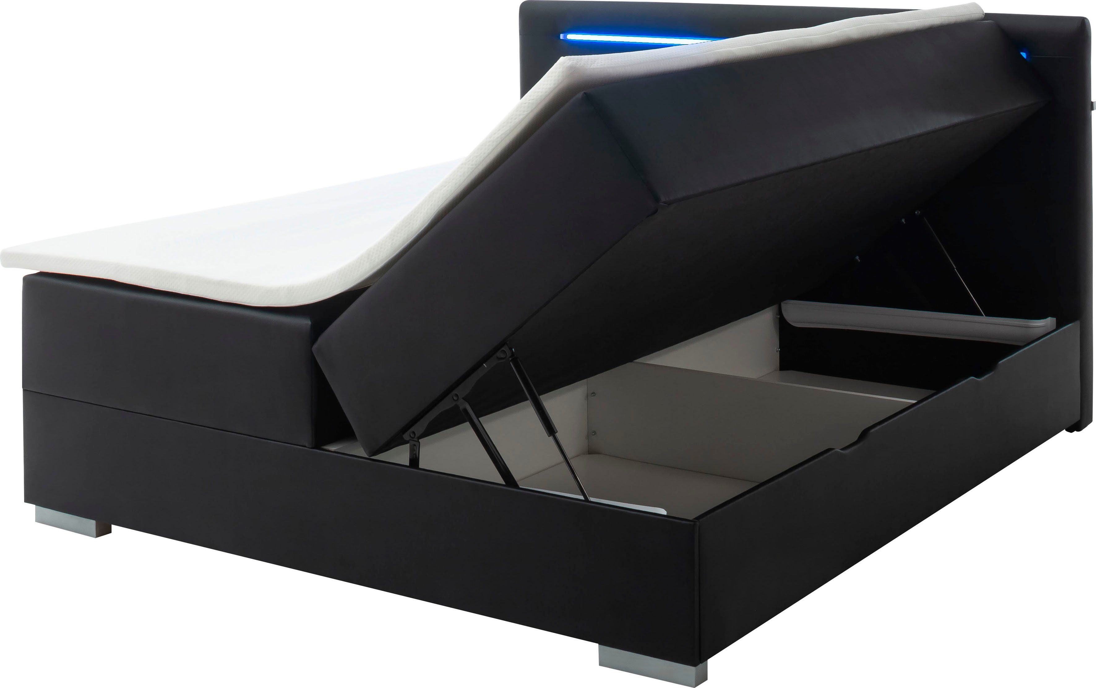 meise.möbel Boxspring Las Vegas 2 inclusief ledverlichting in het hoofdbord, met bedkist en topmatras