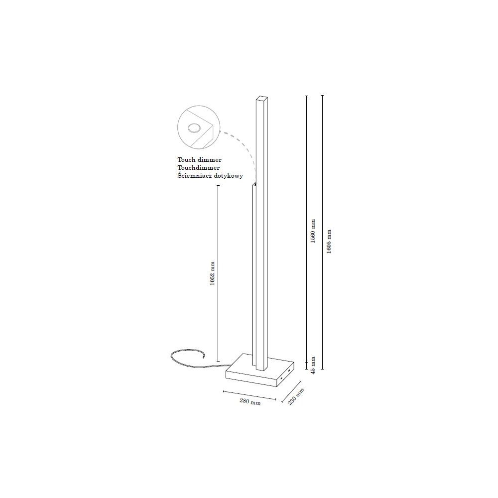 SPOT Light Staande lamp SOHO geïntegreerde 24v-ledmodule, met touch-dimmer, van chic eikenhout
