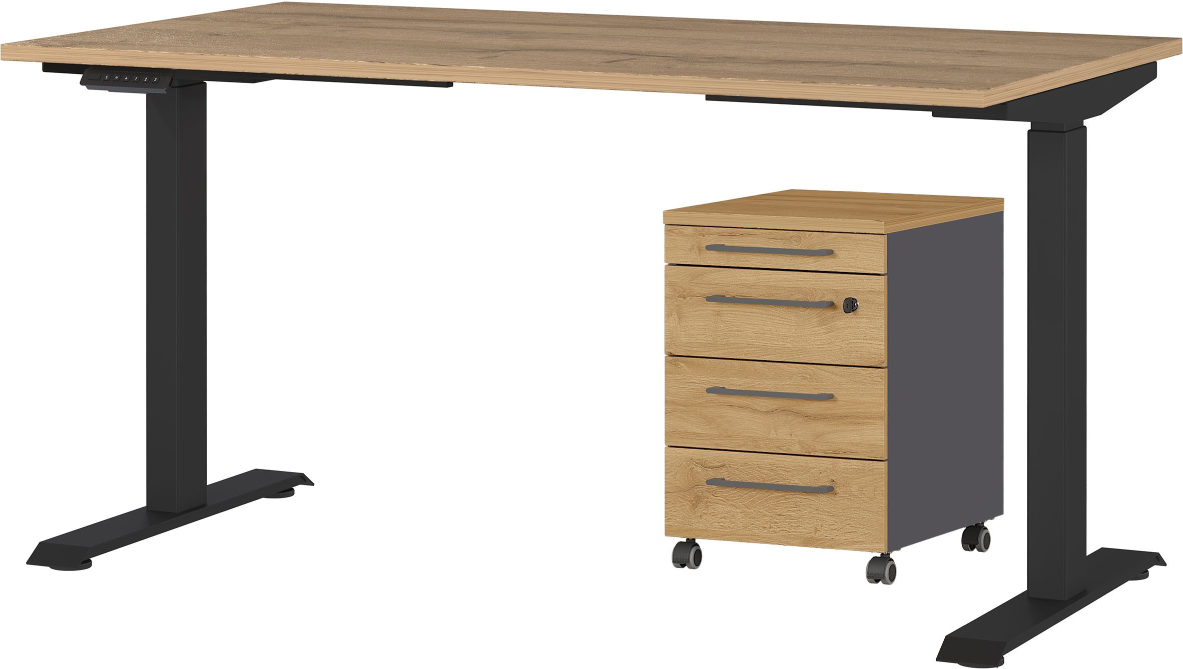 GERMANIA Kantoormeubelset Agenda Set bestaande uit in hoogte verstelbaar bureau en rolcontainer (2-delig) kantoorsets maat 197 cm x 120 cm x 80 cm