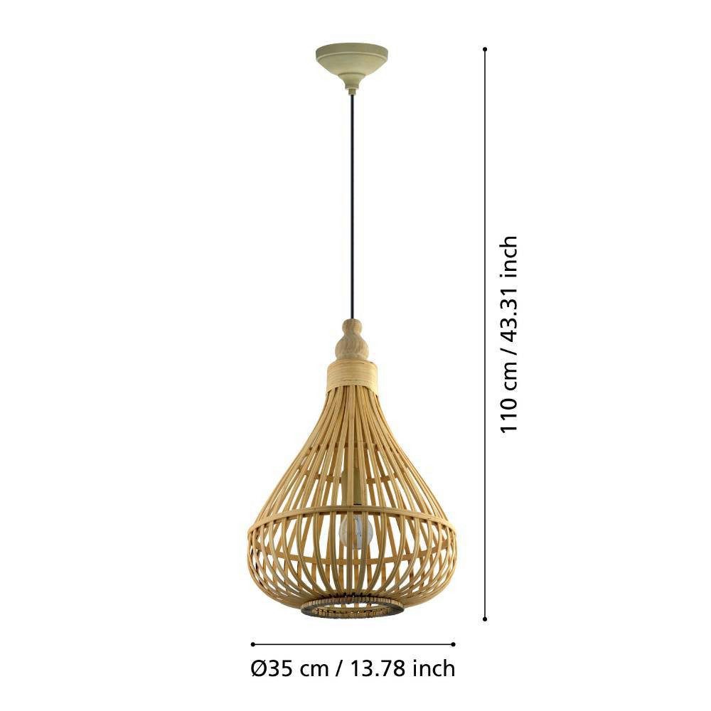 EGLO Hanglamp AMSFIELD Hanglamp, staal, hout in natuurlijke kleuren, eettafellamp, E27, Ø 35 cm (1 stuk)