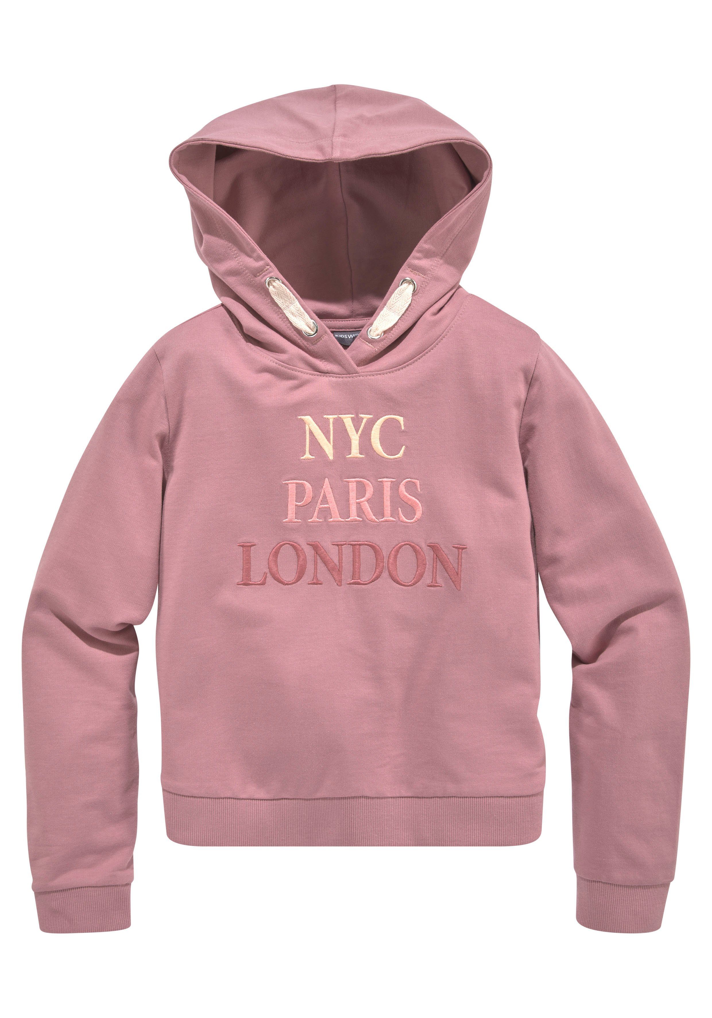 KIDSWORLD Hoodie NYC Paris London Lange mouwen, rechte pasvorm, bedrukt, capuchon, van katoen