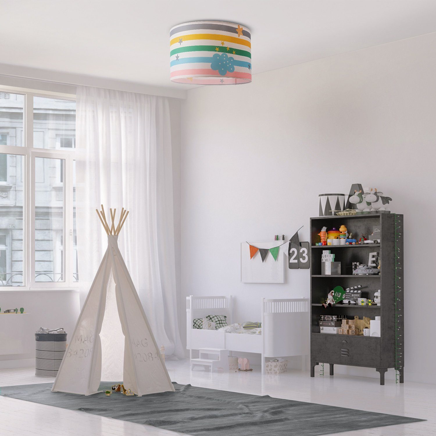 Paco Home Plafondlamp Tweet 462 Lamp kinderkamer babykamer plafondlamp strepen regenboog E27