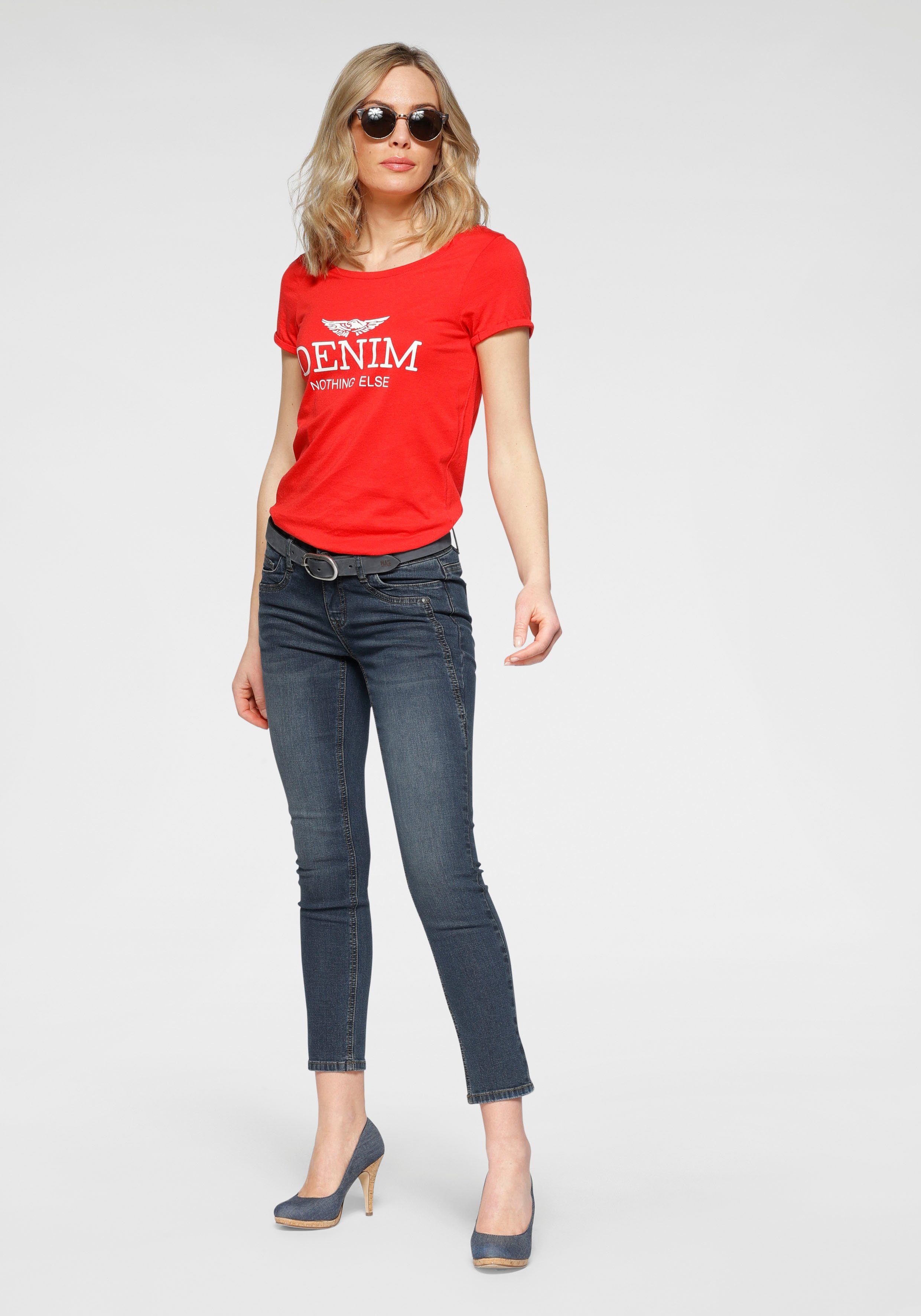 Arizona 7/8 jeans Met geren extra-strakke snit, used-look-wassing, lage taille