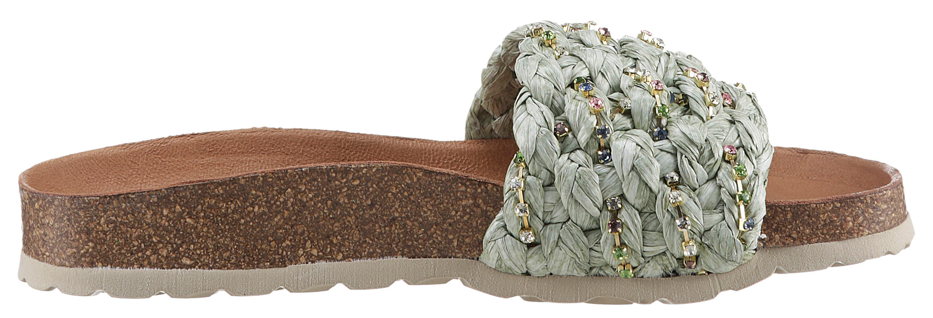 VERBENAS Slippers RICA TRENZA RAFIA BRILLOS , zomerschoen, badschoen, slippers met leren voetbed