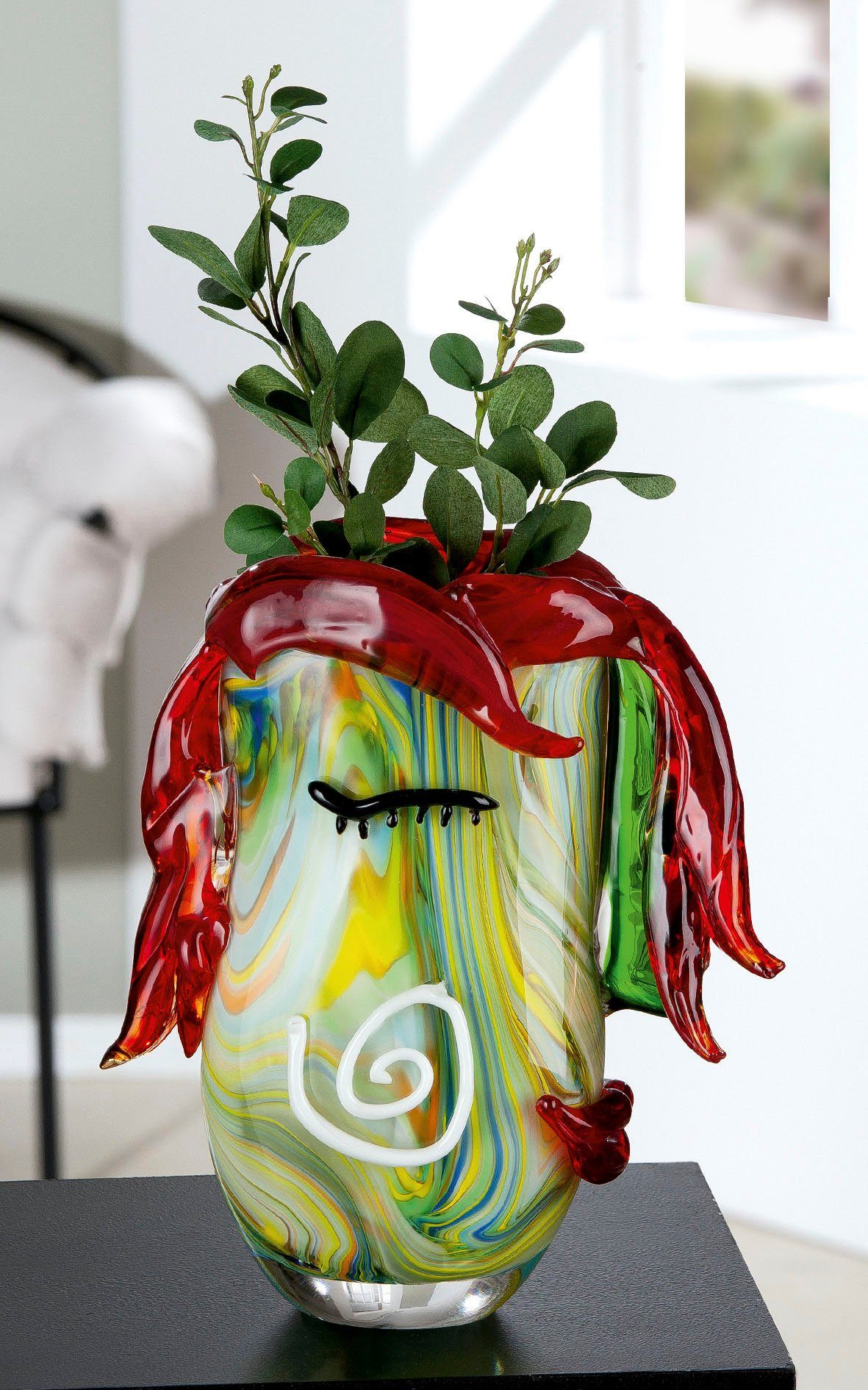 Casablanca by Gilde Tafelvaas Curly decoratieve vaas van glas, bloemenvaas (1 stuk)