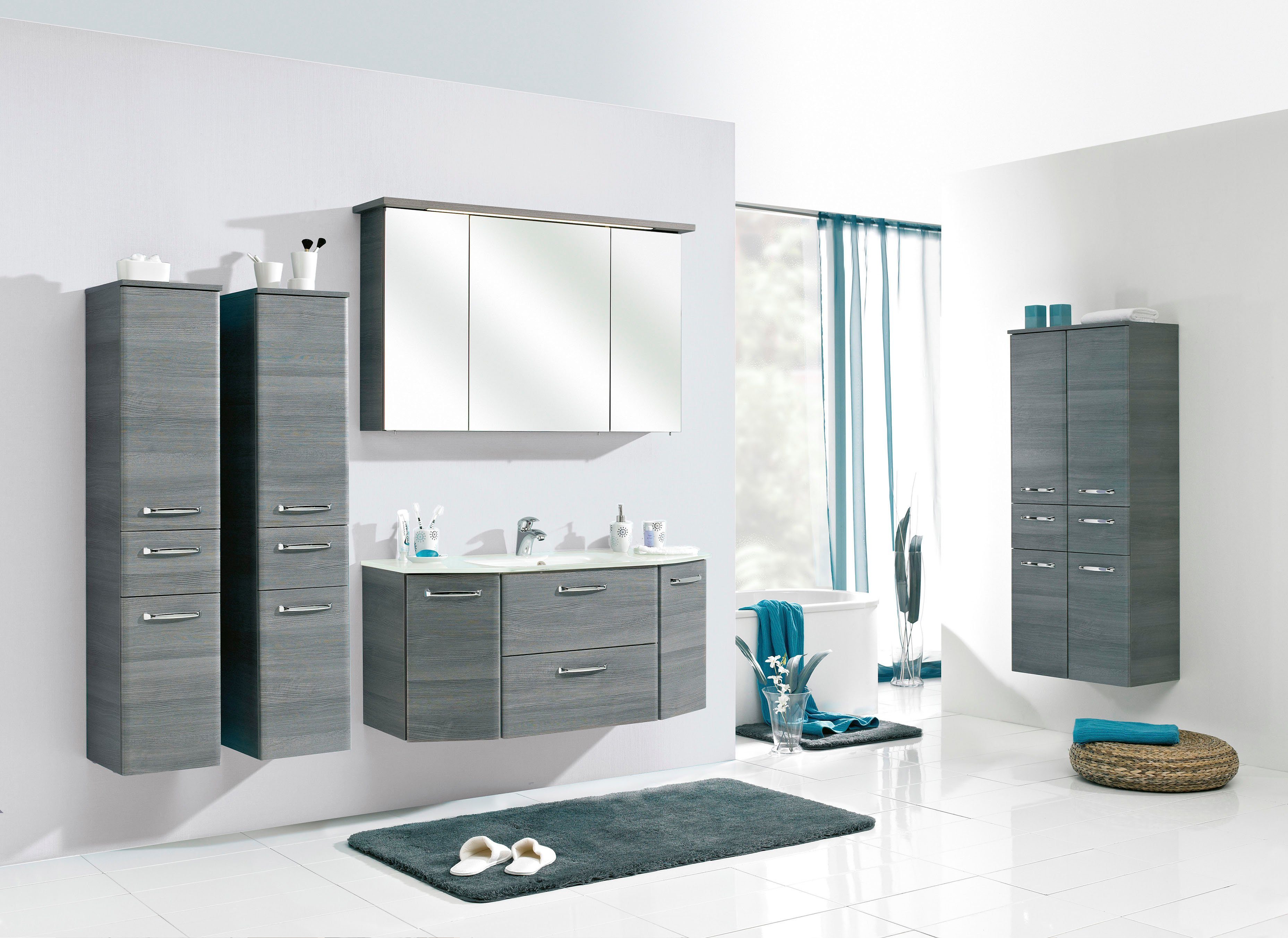 Saphir Wastafelonderkast Quickset wastafel incl. glazen wastafel, 112 cm breed, 2 deuren Onderkast met wasbak, inclusief deurdemper, grepen glanzend chroom
