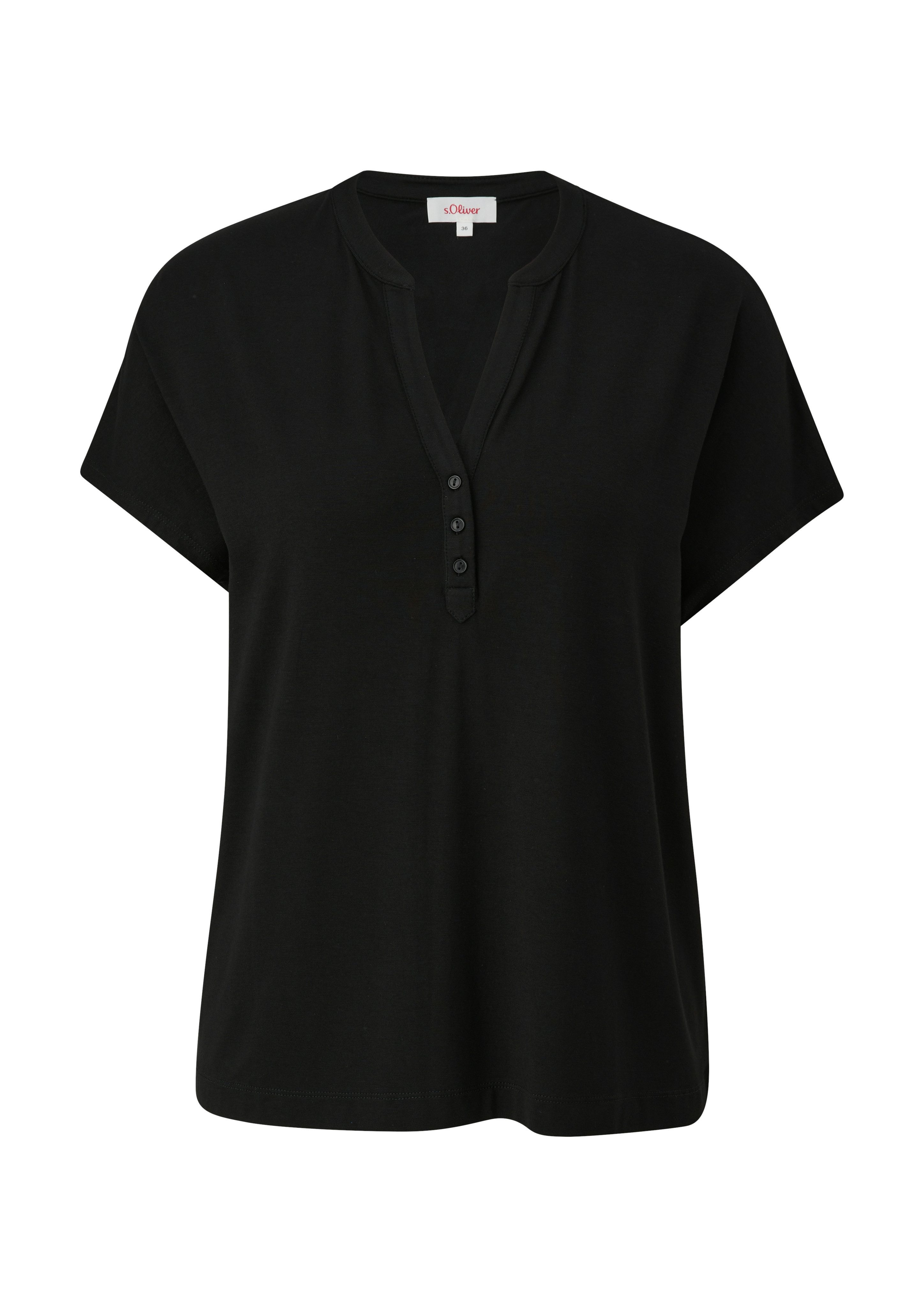 s.Oliver T-shirt met een korte knoopsluiting bij de hals