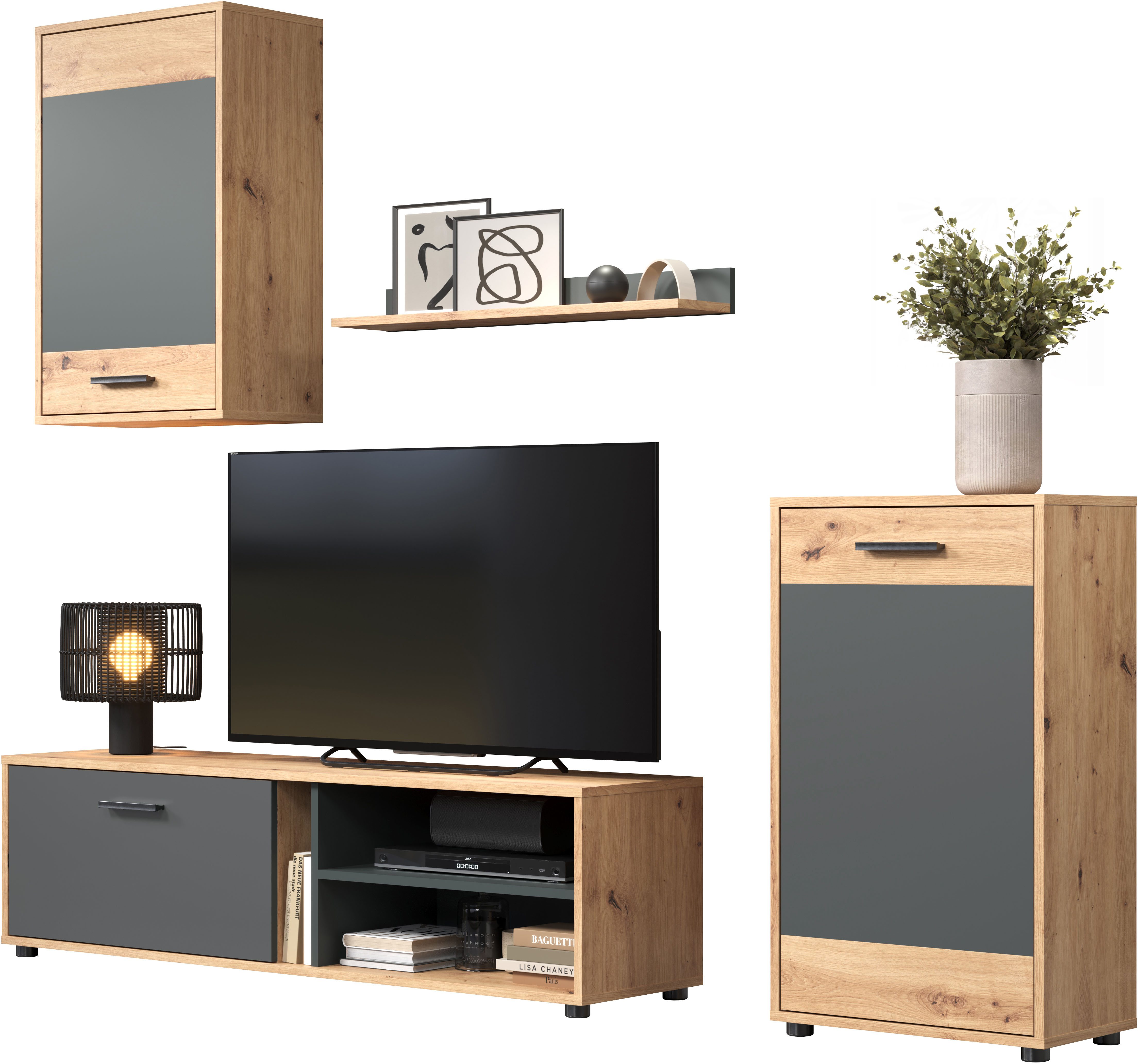 INOSIGN Wandmeubel Valetta incl. lowboard, hangkast, wandplank en highboard (complete set, 4-delig)