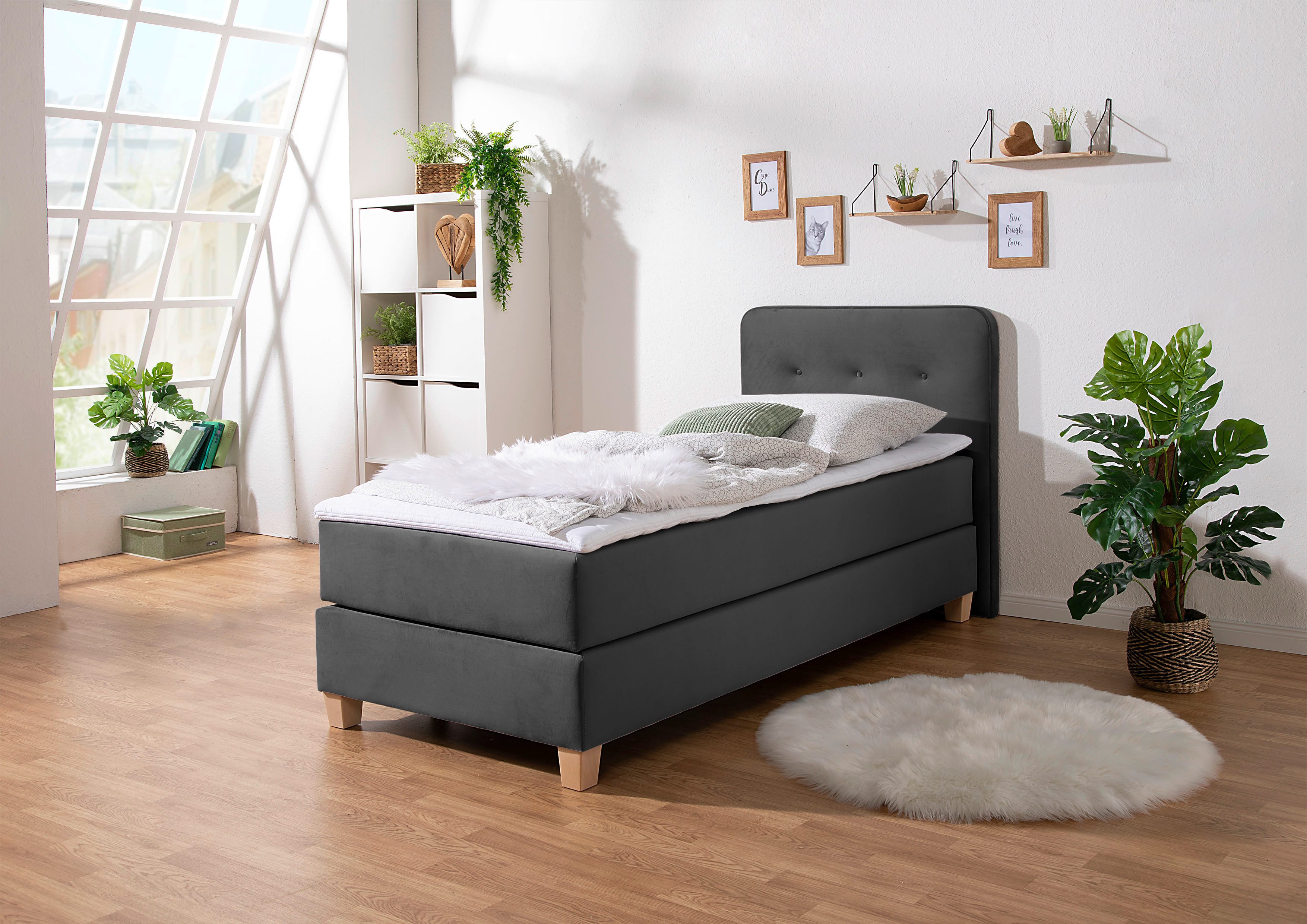 Home affaire Boxspring Fargo inclusief topper, in 3 soorten matrassen, in fluweel of structuurstof boxsprings grijs
