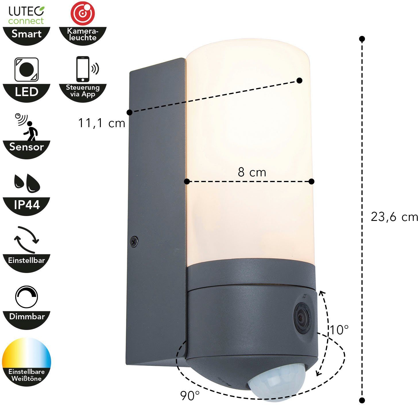 LUTEC Slimme ledlamp Pollux Smart-Home camera lamp (1 stuk)