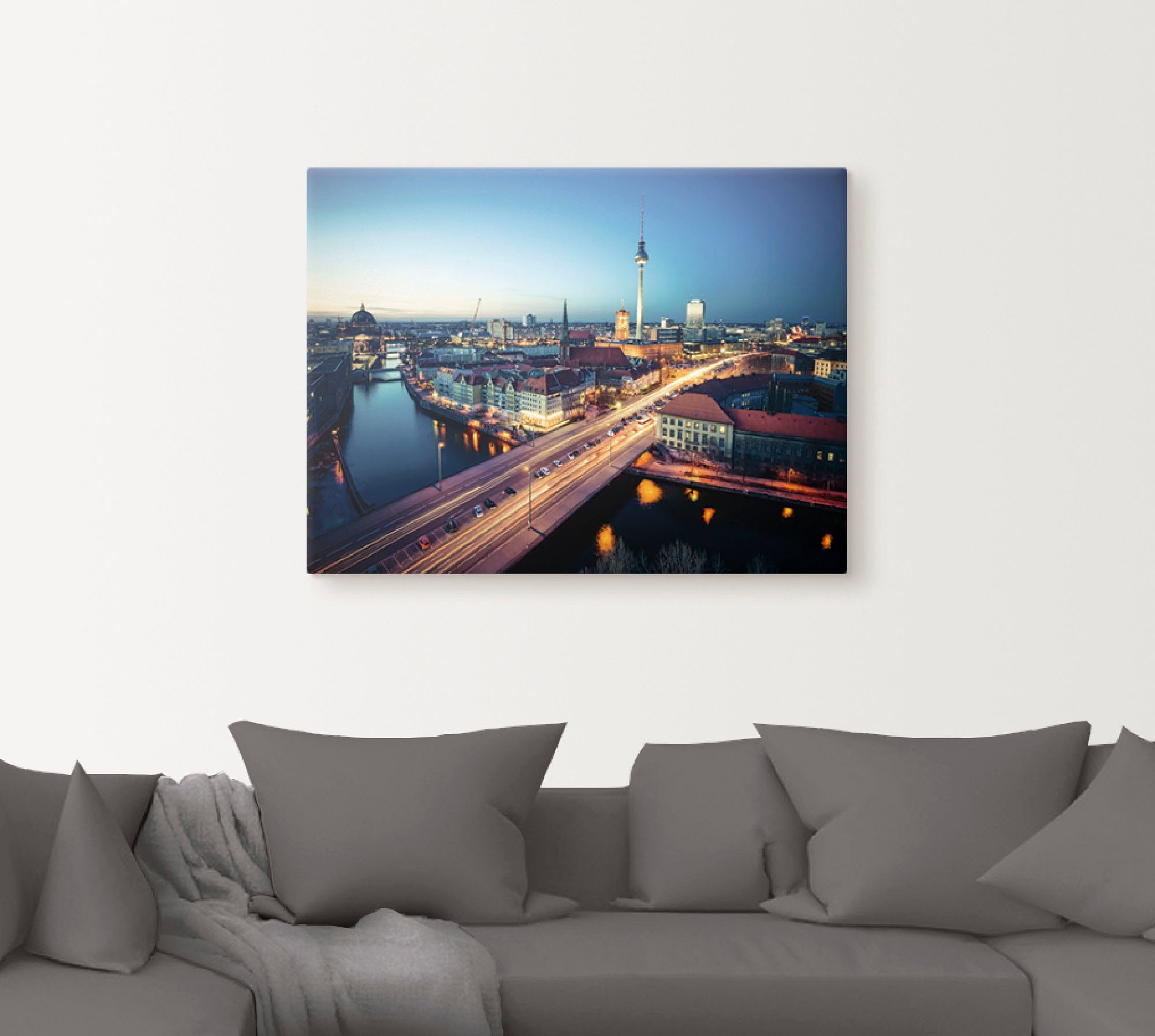 Artland Artprint Berlijn Cityscape ‘s avonds als artprint op linnen, poster in verschillende formaten maten