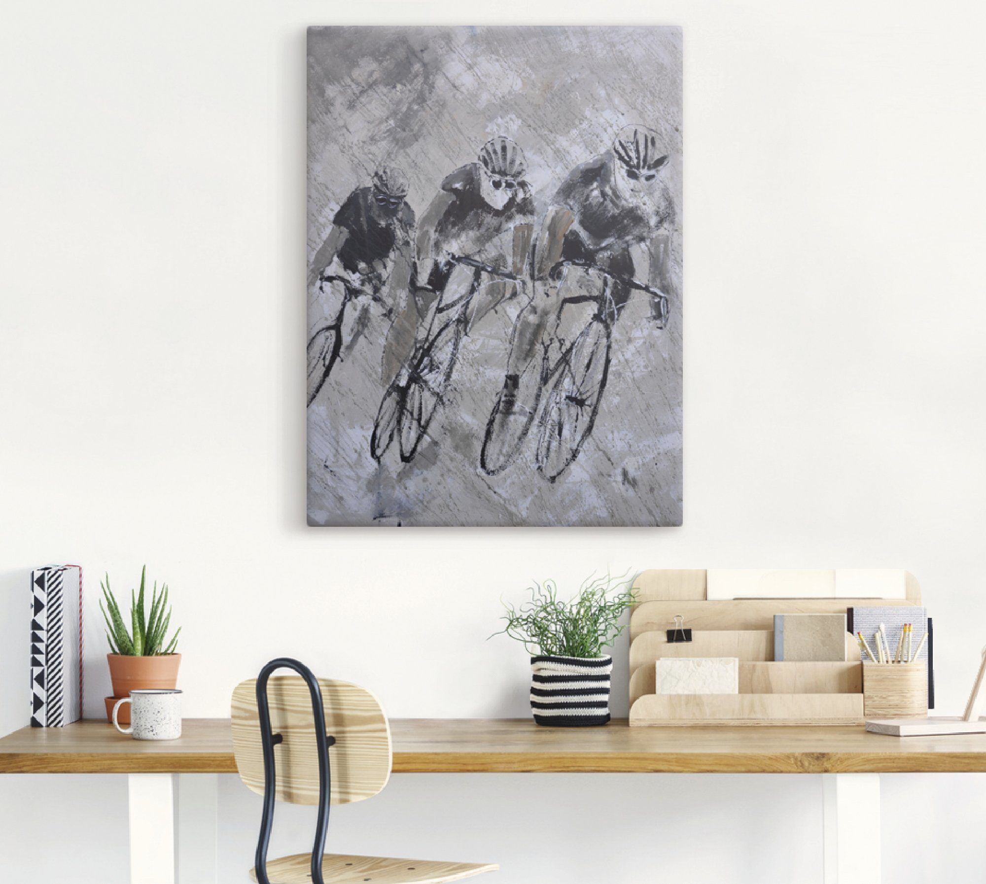 Artland Artprint Fietsen in de regen als artprint van aluminium, artprint voor buiten, artprint op linnen, poster in verschillende maten. maten