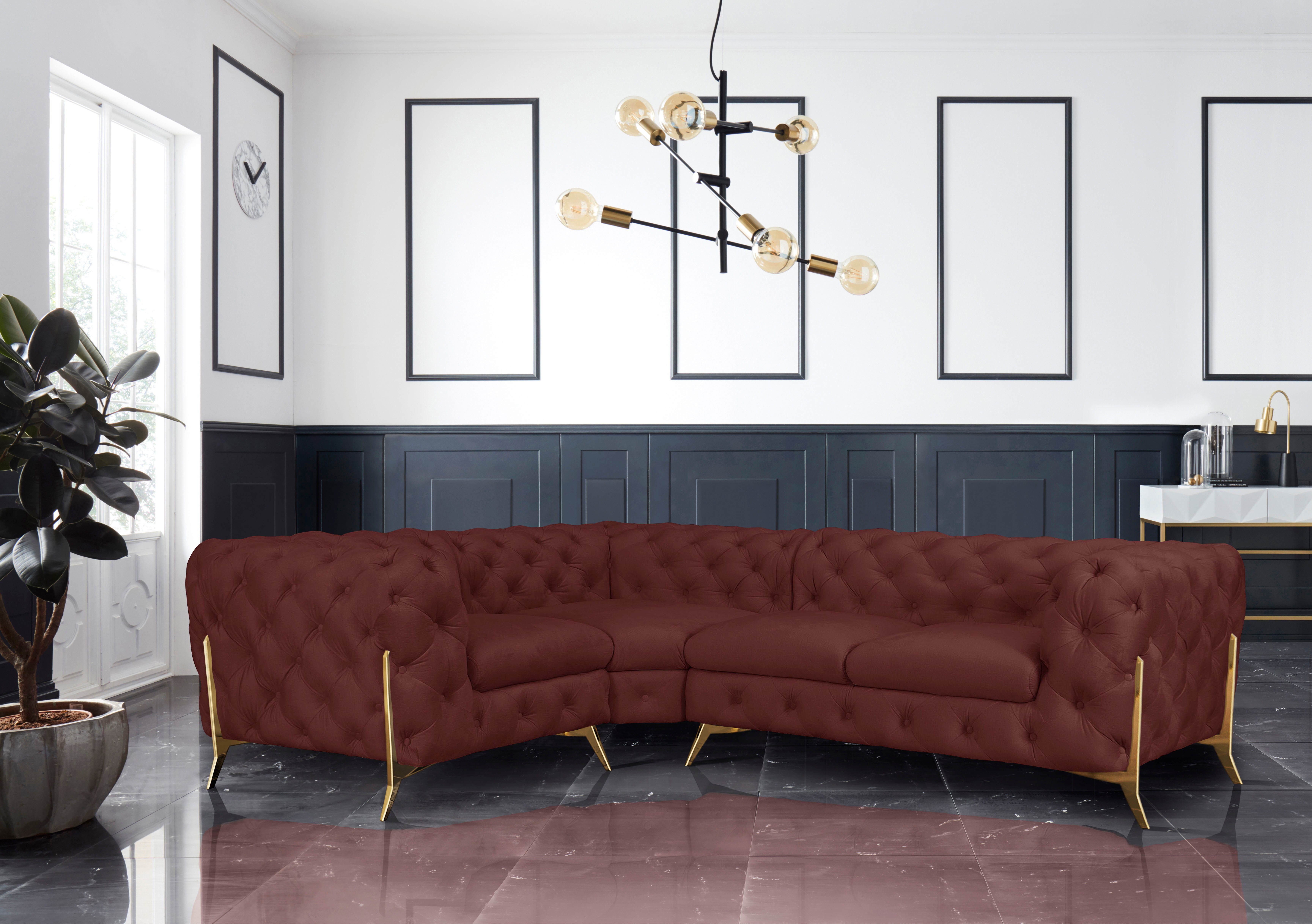 Leonique Chesterfield-bank Amaury L-vorm moderne chersterfield-look, breedte 262 cm, kleur van de poten ter keuze