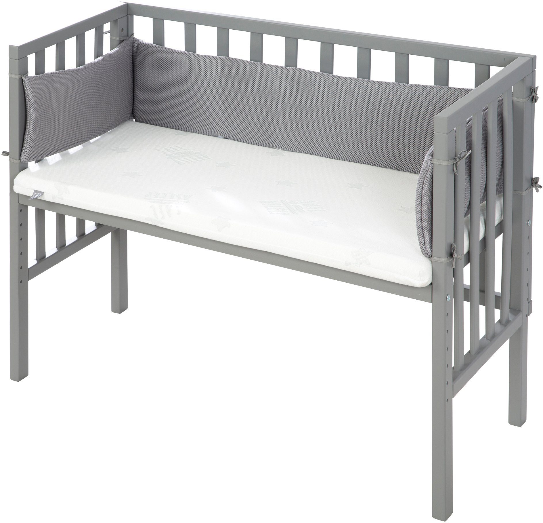 Roba® Extra bed Safe Asleep® 2-in-1, Style taupe met matras, hoofdbeschermer en veiligheidsbarrière