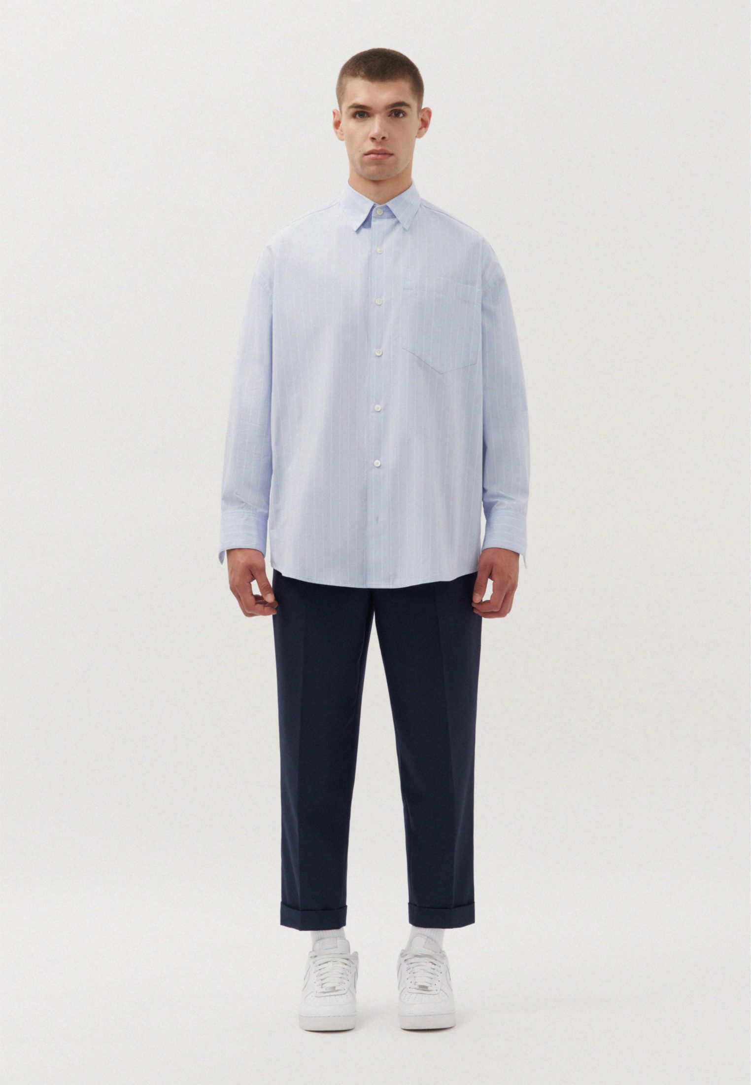 studio seidensticker Businessoverhemd Studio Oversized lange mouwen kentkraag strepen heren overhemden maat S( 37-38) blauw