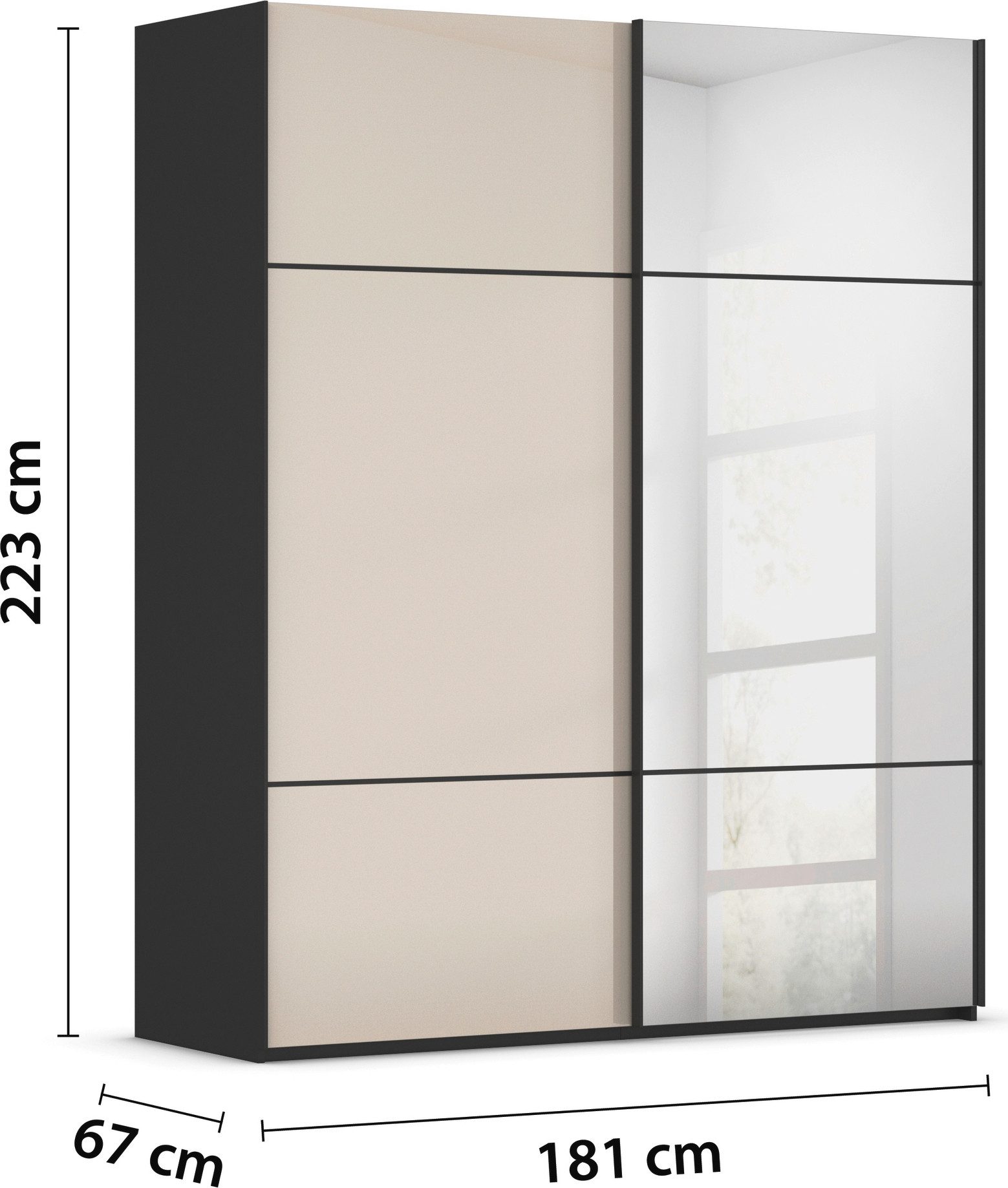 rauch Schuifdeurkast Kledingkast kast garderobe slaapkamerkast SCALE-TRIO edel drievoudig front met 2 sierlijsten spiegel/glas made in germany