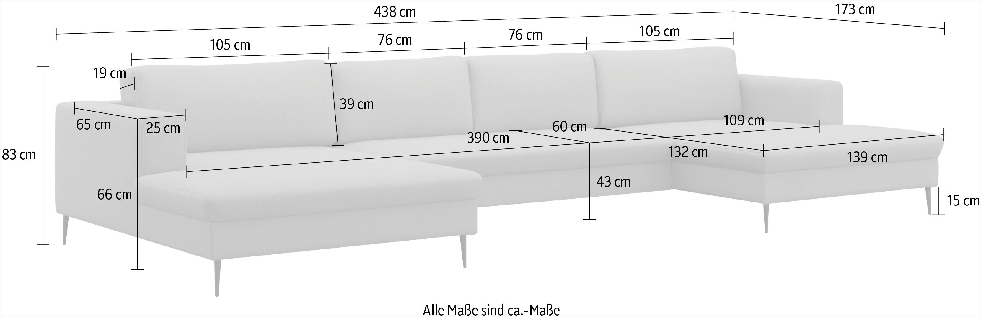 DOMO collection Zithoek Modica U-vorm XXL, in een moderne look met 2 royale récamiers, ook in cord
