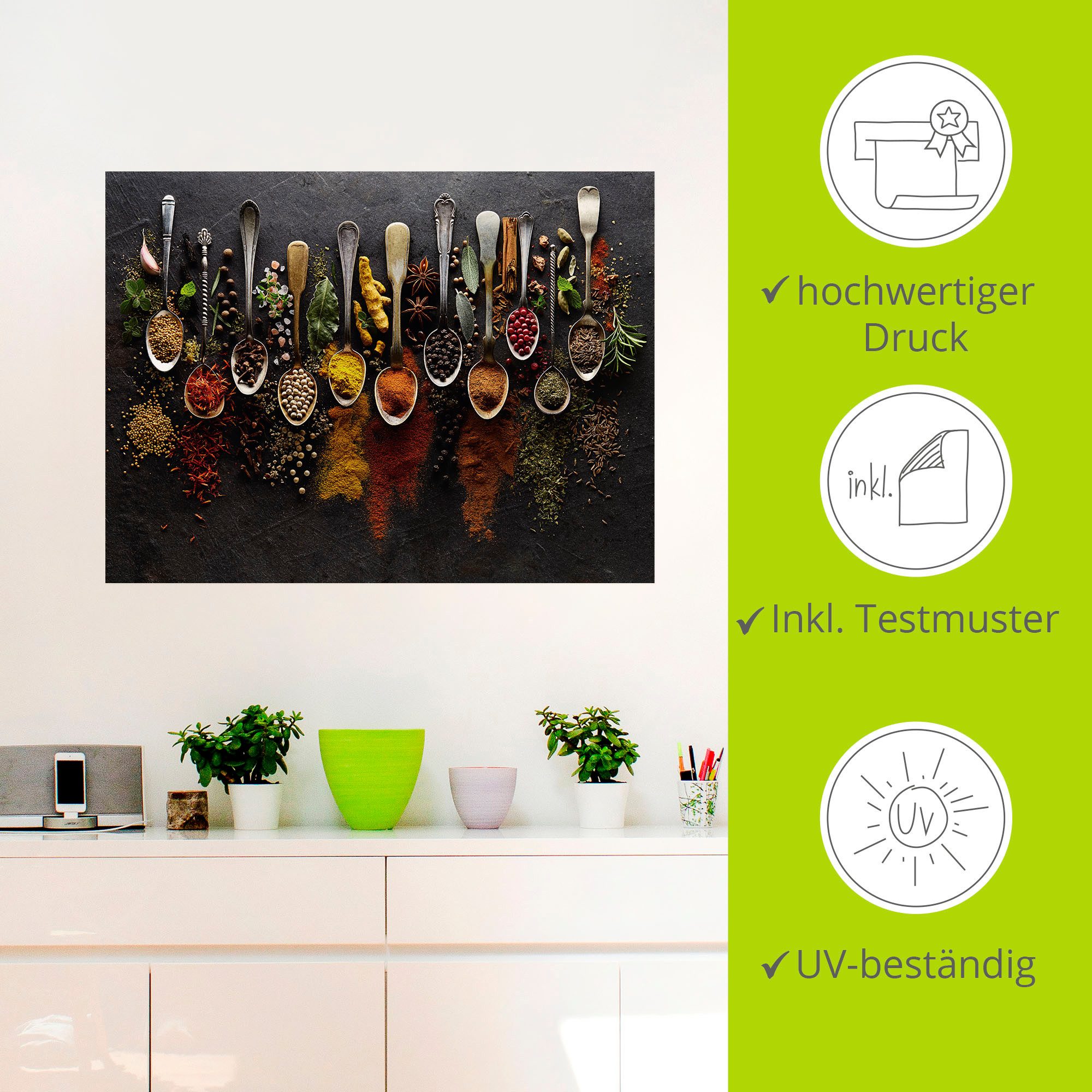 Artland Artprint Kruiden specerijen leisteen als artprint van aluminium, artprint voor buiten, artprint op linnen, poster, muursticker