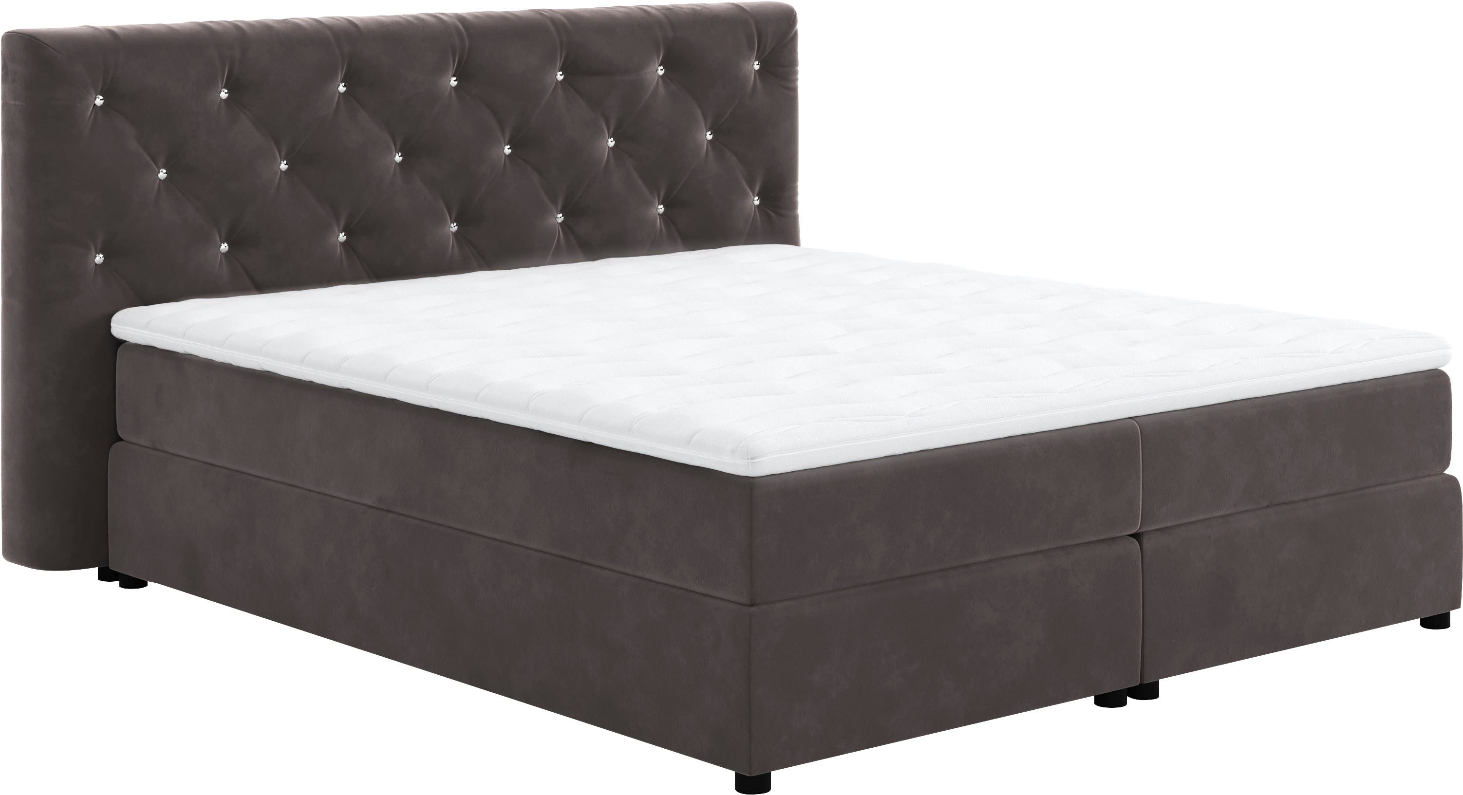 COTTA Boxspring Castlerock met strass-steentjes in het hoofdeinde, incl. topper boxsprings maat Velour VELVET grijs