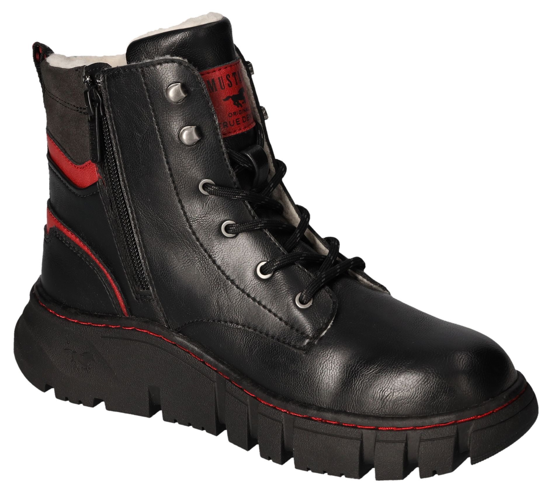 Mustang Shoes Winterlaarzen , plateau, veterschoenen, enkellaars met contrastafwerking en -naad