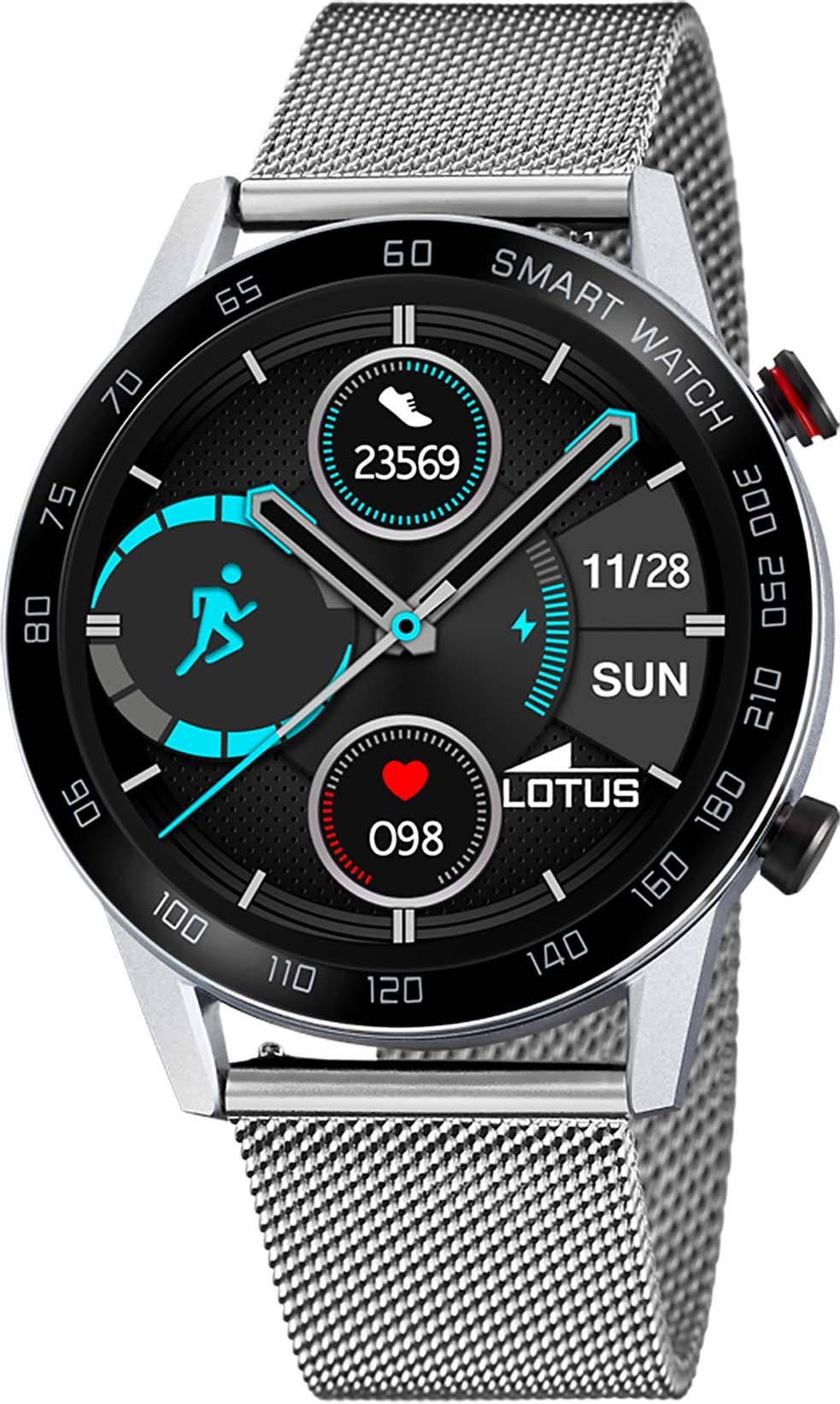 Lotus Smartwatch 50017/1 Horloge, herenhorloge, roestvrijstalen band, stappenteller, cadeau-idee (set, 2-delig, Met verwisselbare armband van zwart silicone)