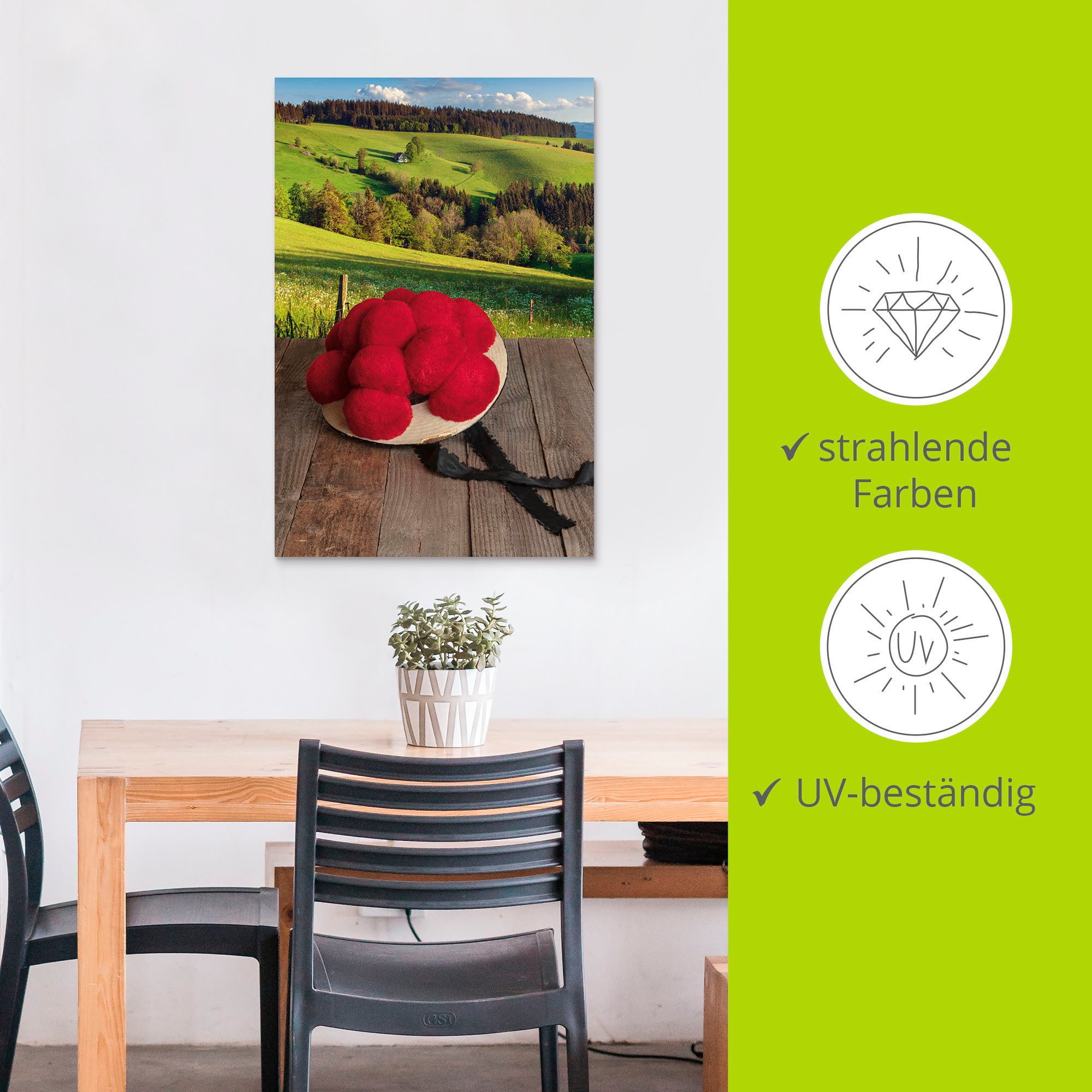 Artland Artprint Bollenhut uit het Zwarte Woud op een houten tafel als artprint van aluminium, artprint voor buiten, artprint op linnen in verschillende maten