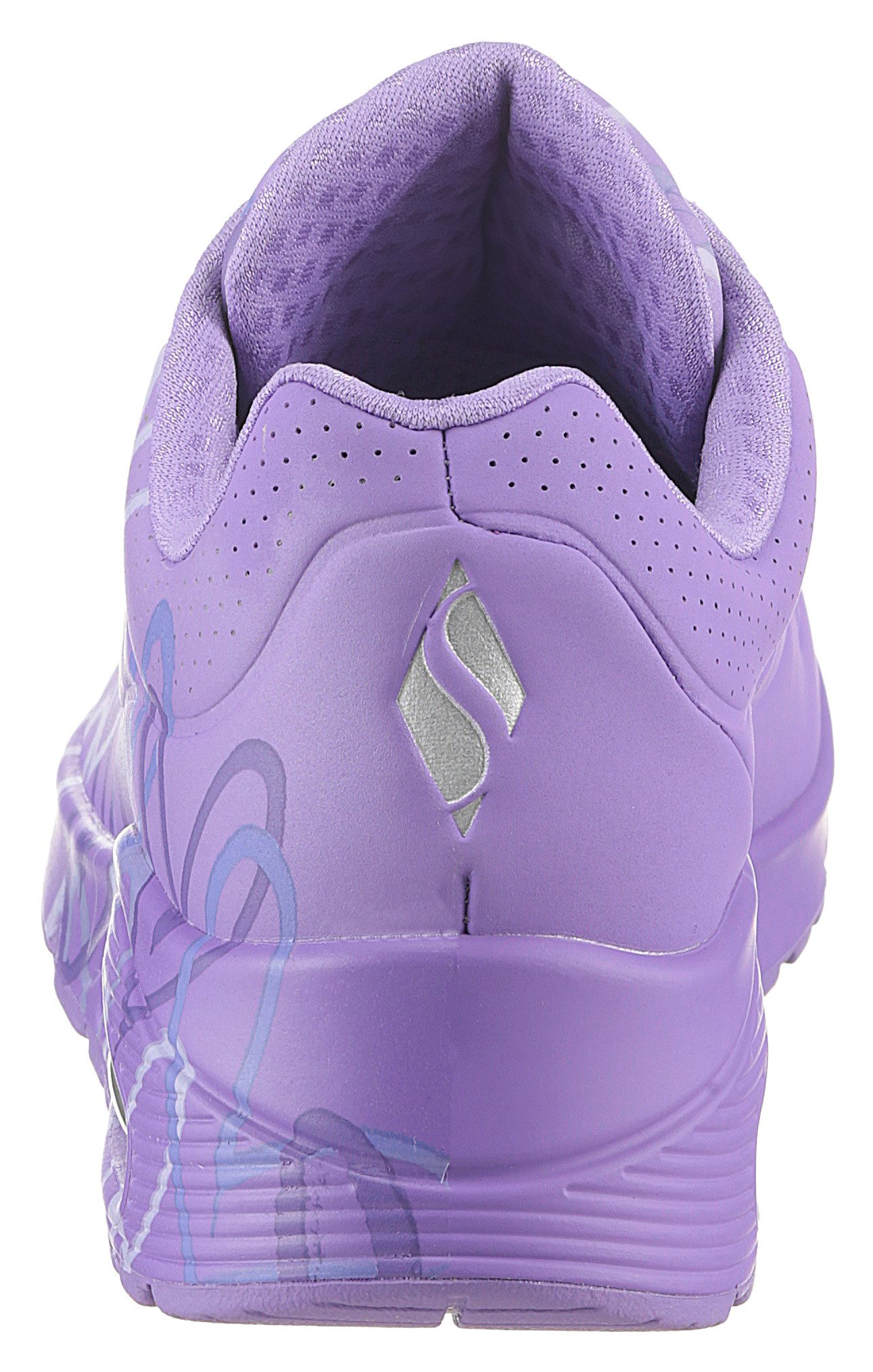 Skechers Sneakers met sleehak UNO-SPREAD THE LOVE Vrijetijdsschoen, lage schoen, veterschoen met coole graffiti-print