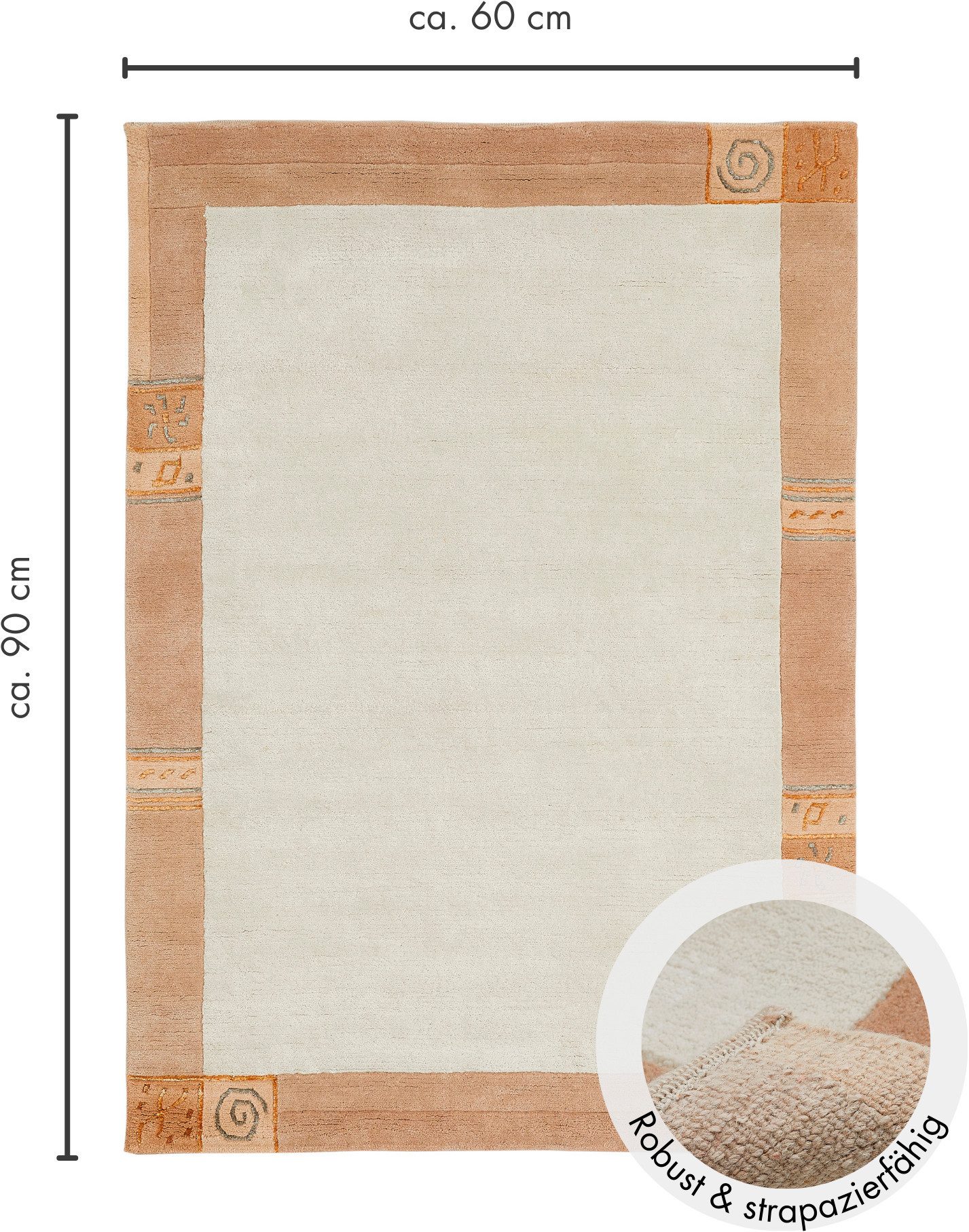 LUXOR living Wollen kleed India zuivere wol, met de hand geknoopt, met randdessin, ook als loper