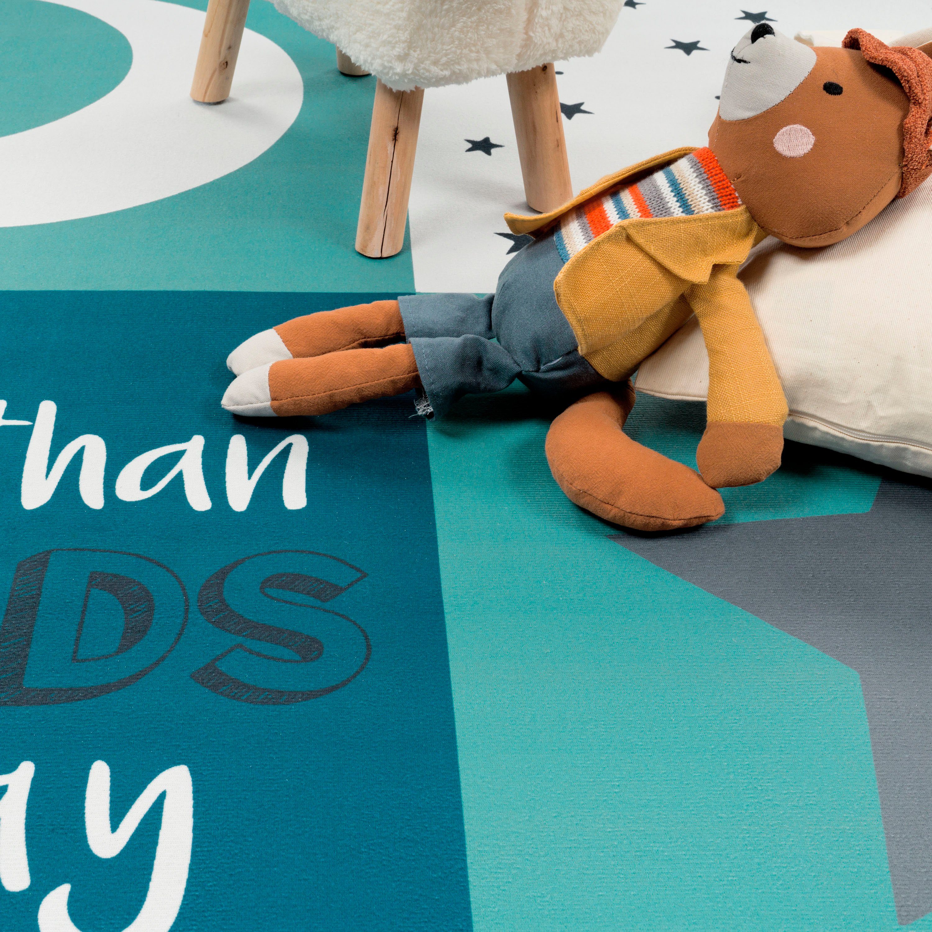 Paco Home Kindervloerkleed Aleyna 101 Korte pool, kinderdesign, motief maan & sterren, kinderkamer