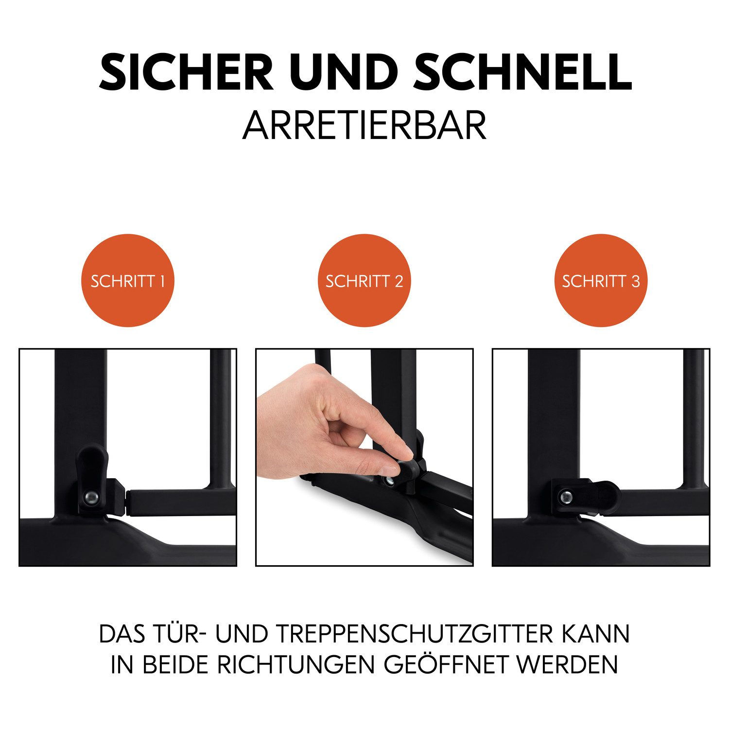Hauck Traphek Clear Step Autoclose 2, Black ook als traphekje te gebruiken, 75-80, vlakke doorgang