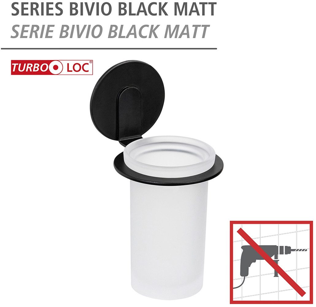 WENKO Poetsbeker Turbo-Loc® model Bivio met wandbevestiging zonder boren, aluminium, gesatineerd glas