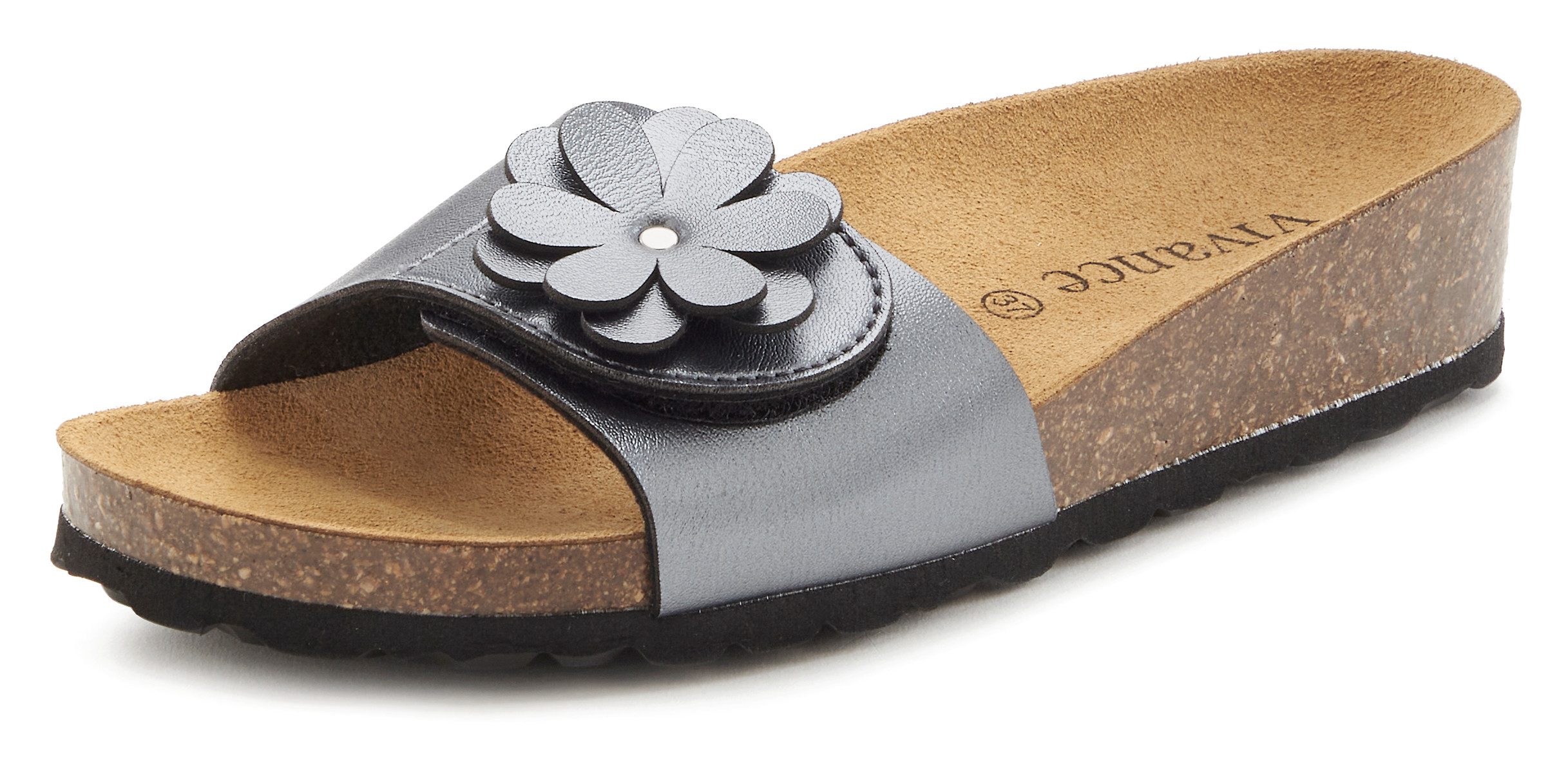 Vivance Slippers Mule, sandaal, open schoen met comfortkurk voetbed van leer en subtiele sleehak