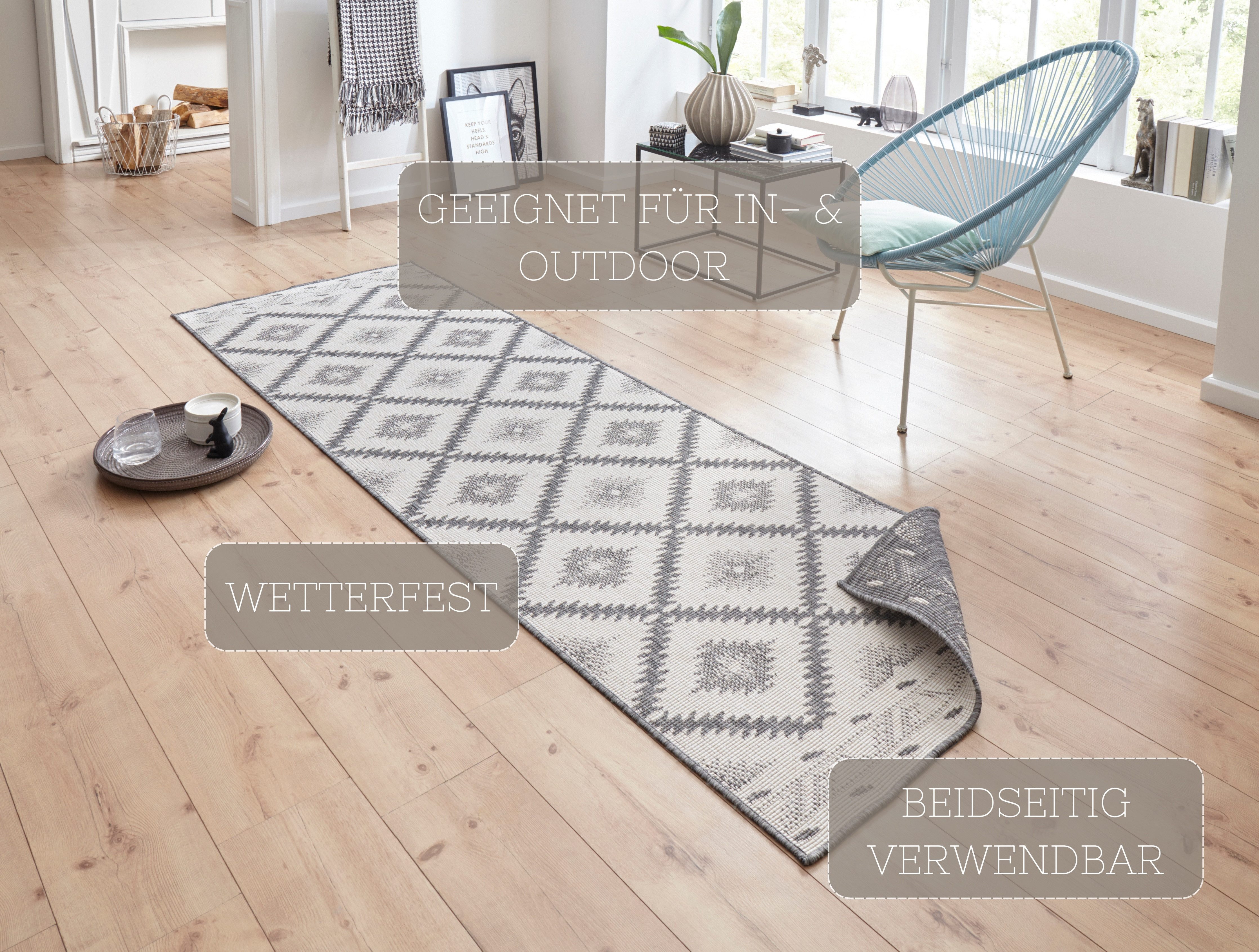 NORTHRUGS Vloerkleed Malibu omkeerbaar tapijt Binnen- en buitengebruik, weerbestendig, balkon, loper, woonkamer, waterbestendig